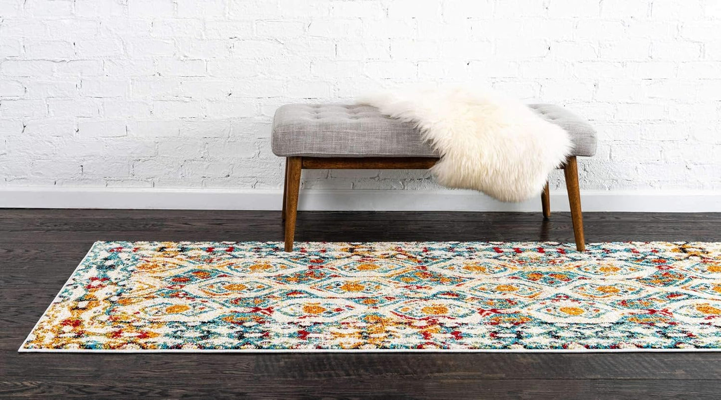 Unique Loom Rosso Collection Vintage, Geometric, Bohemian, Traditional, Distressed, Southwestern Area Rug, 2' 0" x 6' 0", Multi/Ivory