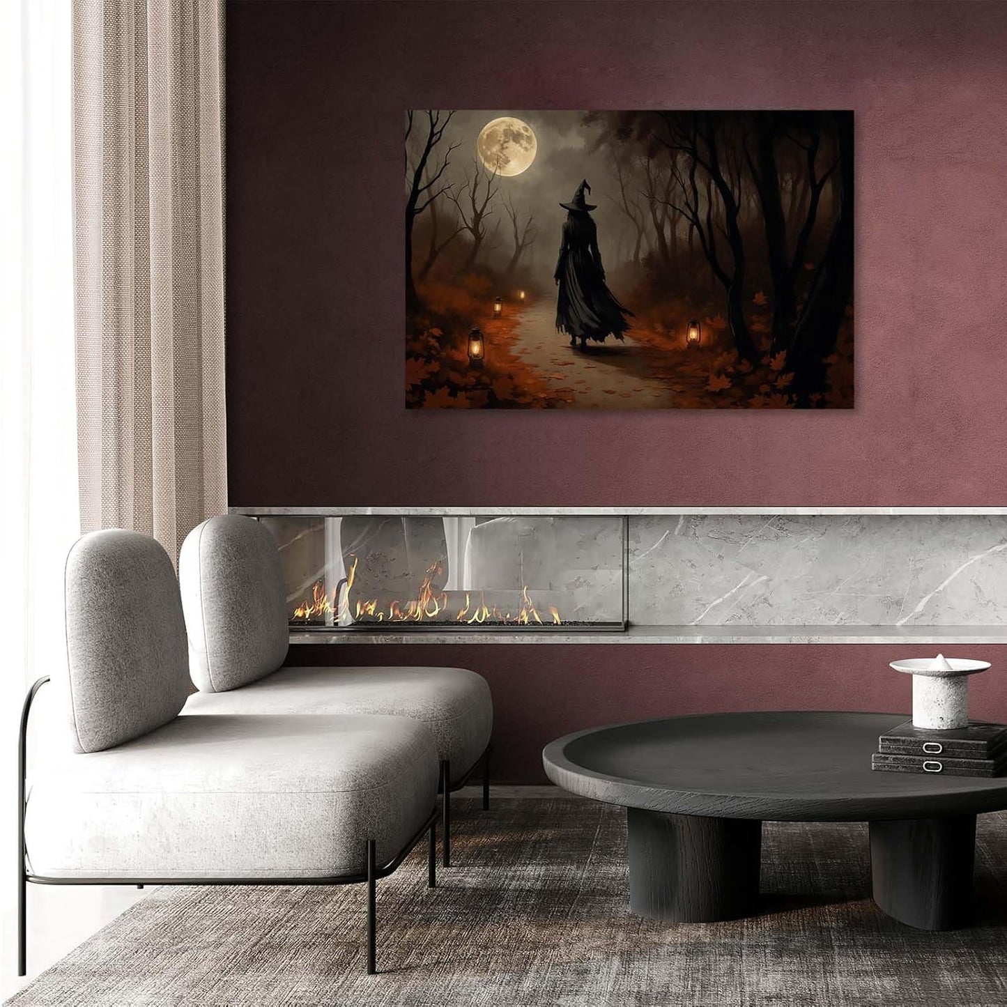 JFHCQJPK Moonlight witch poster dim lantern Halloween decoration Gothic style dark retro college style canvas wall art suitable for living room bedroom28x40in Frameless