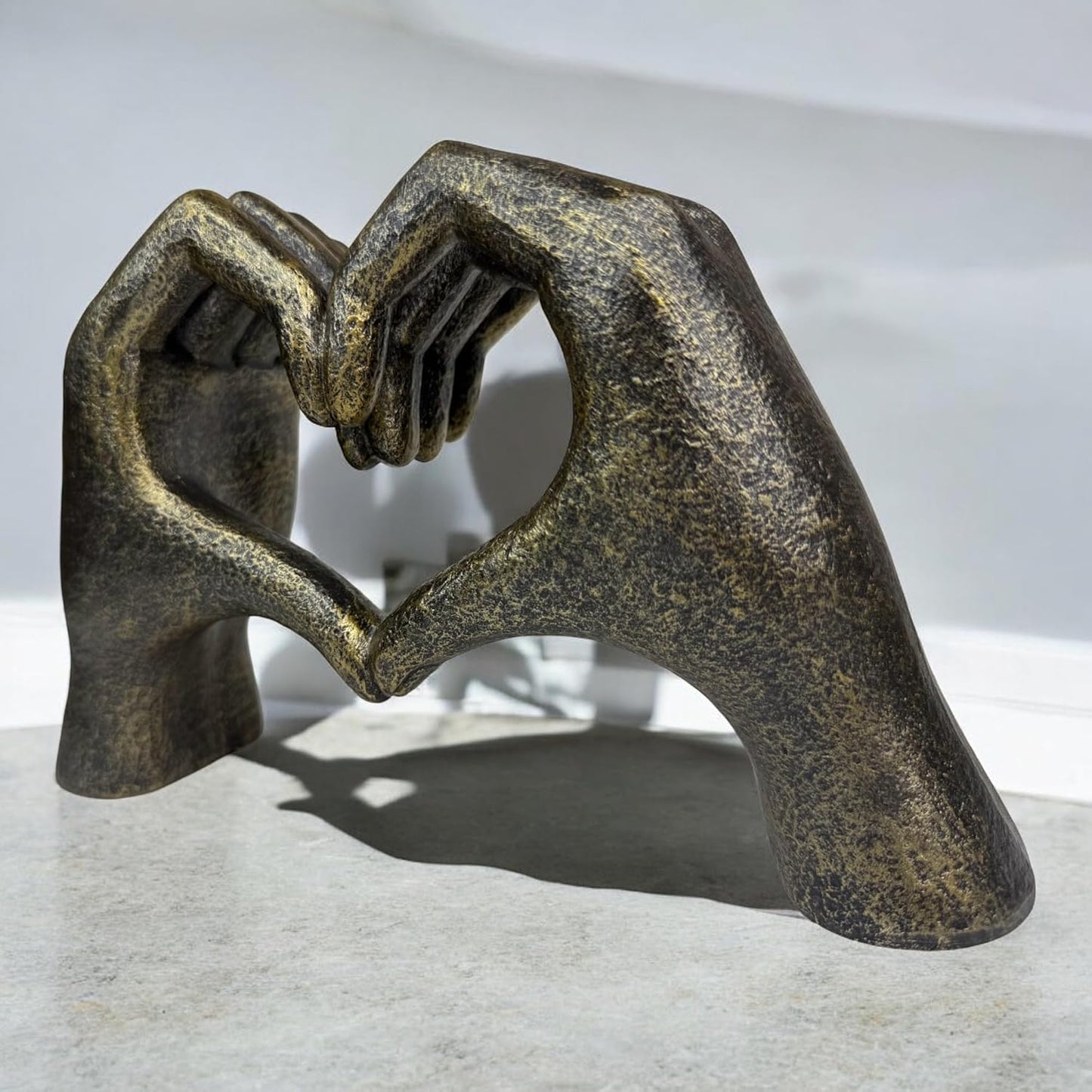 Top Brass Large Rustic Heart Hands Sculpture, 9 3/4” Resin Love Statue – Romantic Decor Accent for Shelf or Mantel – Perfect for Wedding, Valentine's Day or Anniversary (Rustic Cast Iron)