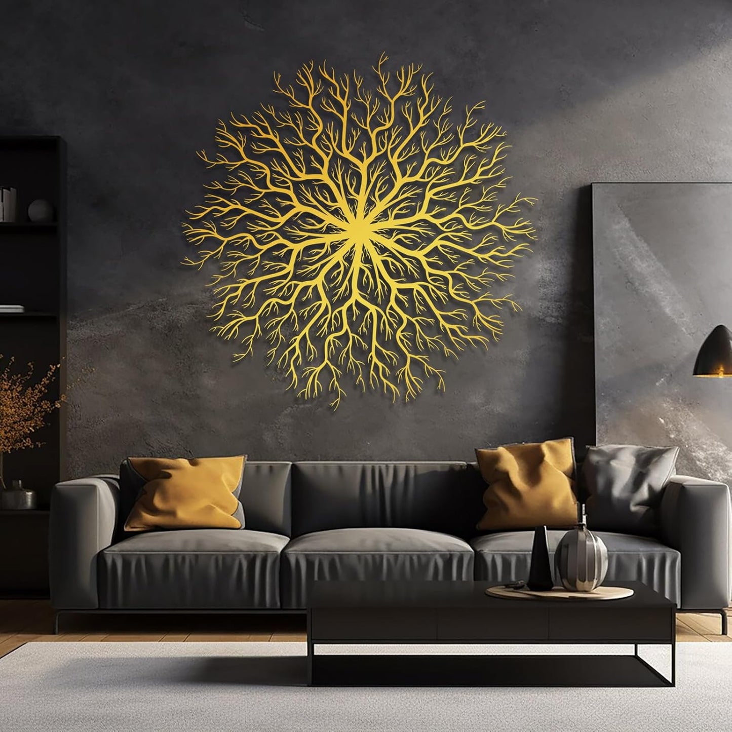 Tree of Life Metal Wall Art, Metal Tree Wall Art, Large Round Sculpture, Round Branch Wall Decor, Large Branch Artwork, Nature Sign, Wall Decor for Living Room, Housewarming Gift (Black, 28"x28"|70x70cm)