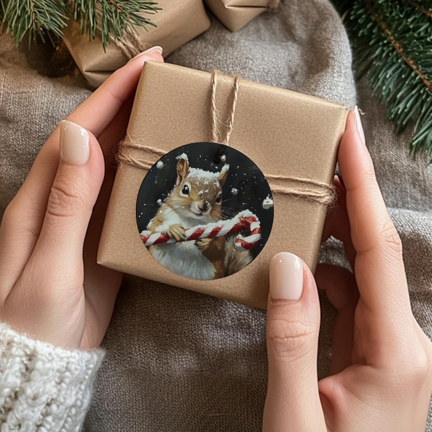 Christmas Squirrel Ceramic Ornament Gifts, Retro Rustic Winter Christmas Squirrel Decorative Hanging Ornaments for Xmas Tree Holiday Party Decoration, Animal Xmas Tree Decorations