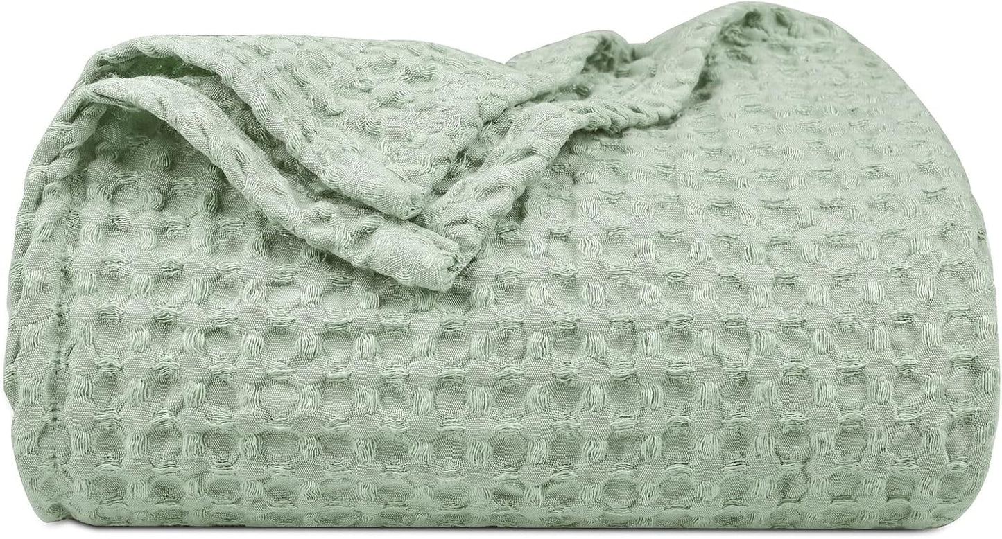 PHF Ultra Soft Waffle Weave Throw Blanket 50"x 60"- Washed Lightweight Breathable Cozy Woven Blanket for Bed - Aesthetic Decor for Couch Bedding Sofa Home Car - Sage Green/Mint Green