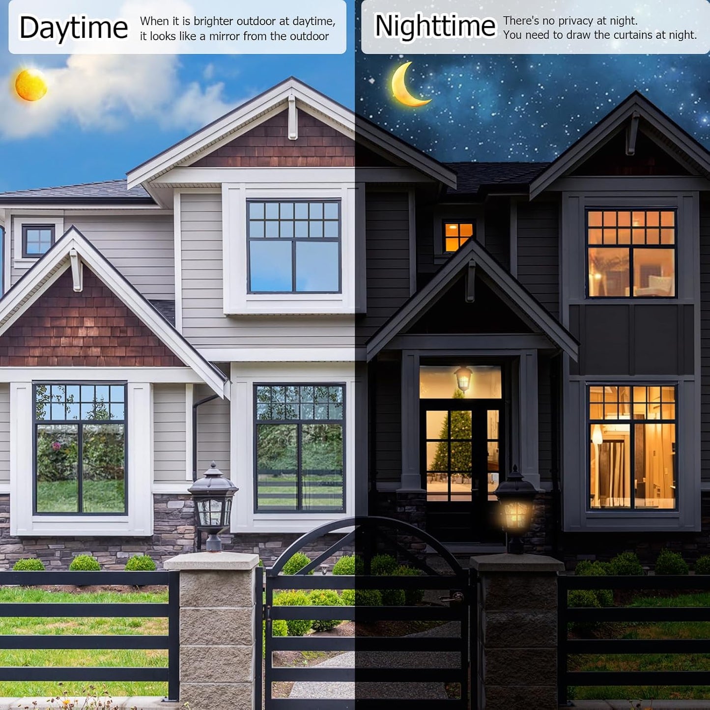 HIDBEA One Way Privacy Window Film, Daytime Privacy Sun Blocking Anti UV Reflective Window Film Heat Control Static Cling Window Tint Film for Home and Office, Silver, 17.5 x 78.7 Inch