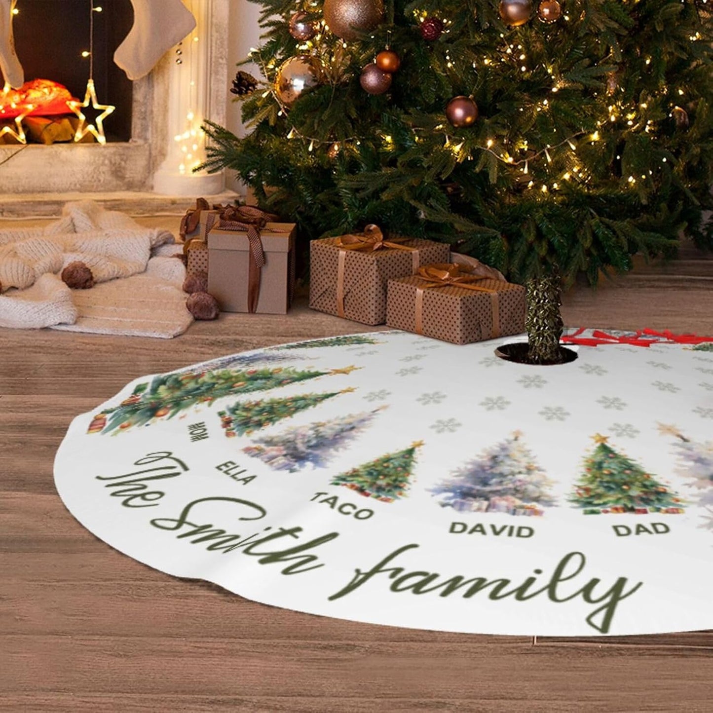 Custom Family Tree Christmas Tree Skirt with Name, Personalized Holiday Xmas Tree Decor Gifts for Party Home, 30" - 48"