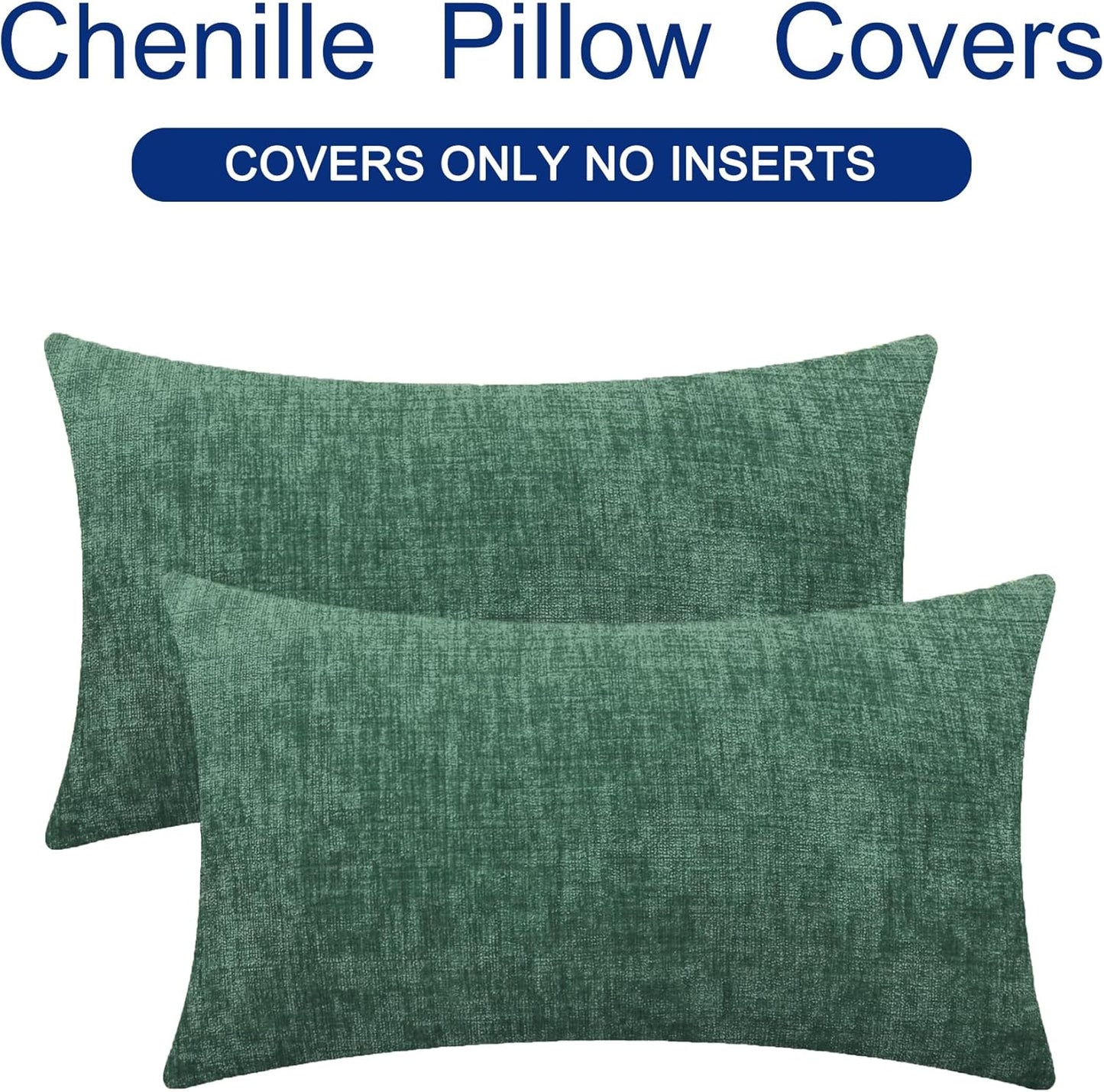 CaliTime Throw Pillow Covers Decorative 16 X 26 Inches Pack of 2 Cozy Chenille Cushion Cases for Couch Sofa Bed Living Room Home Dark Green