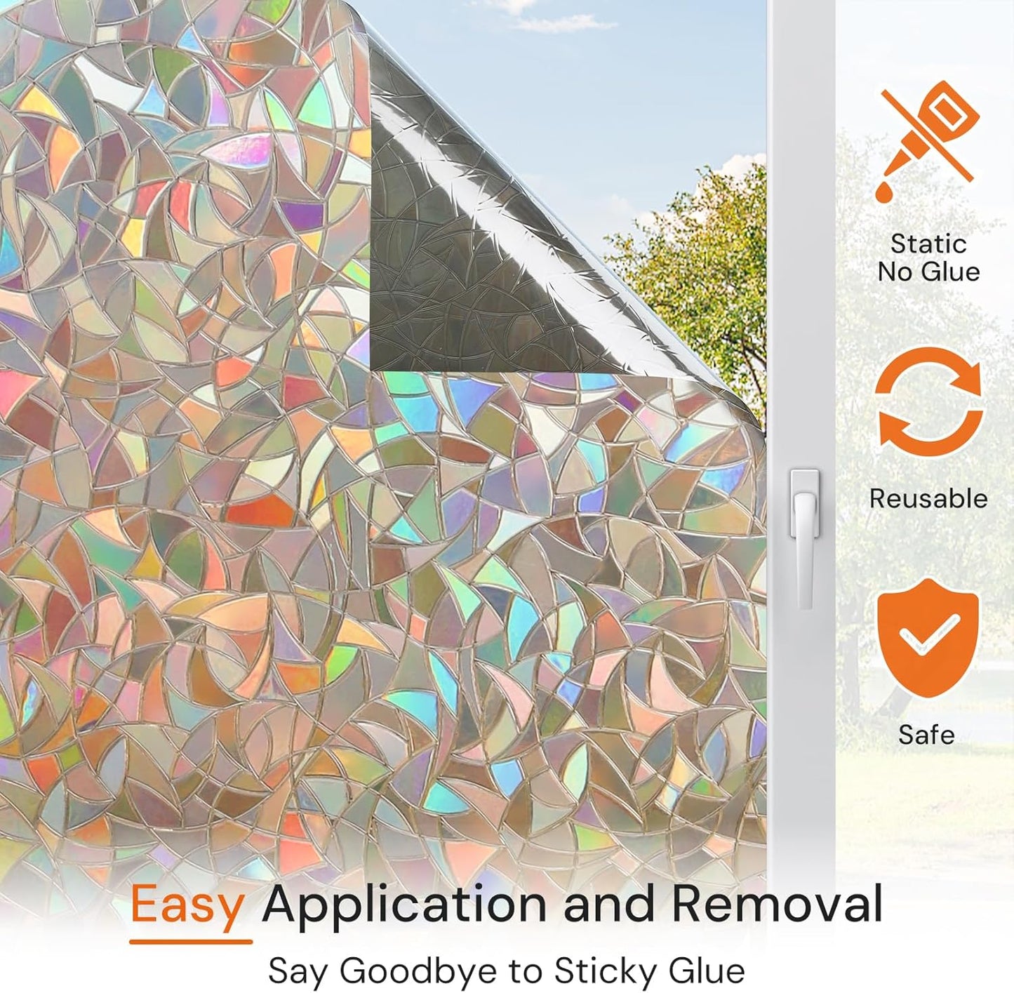 DOWELL Window Privacy Film, Rainbow Window Film, Decorative Stained Glass Clings, Static Cling Door Sticker, Non-Adhesive 3D Decals for Home UV Protection, Dark Brown, 23.6 x 78.7 inches