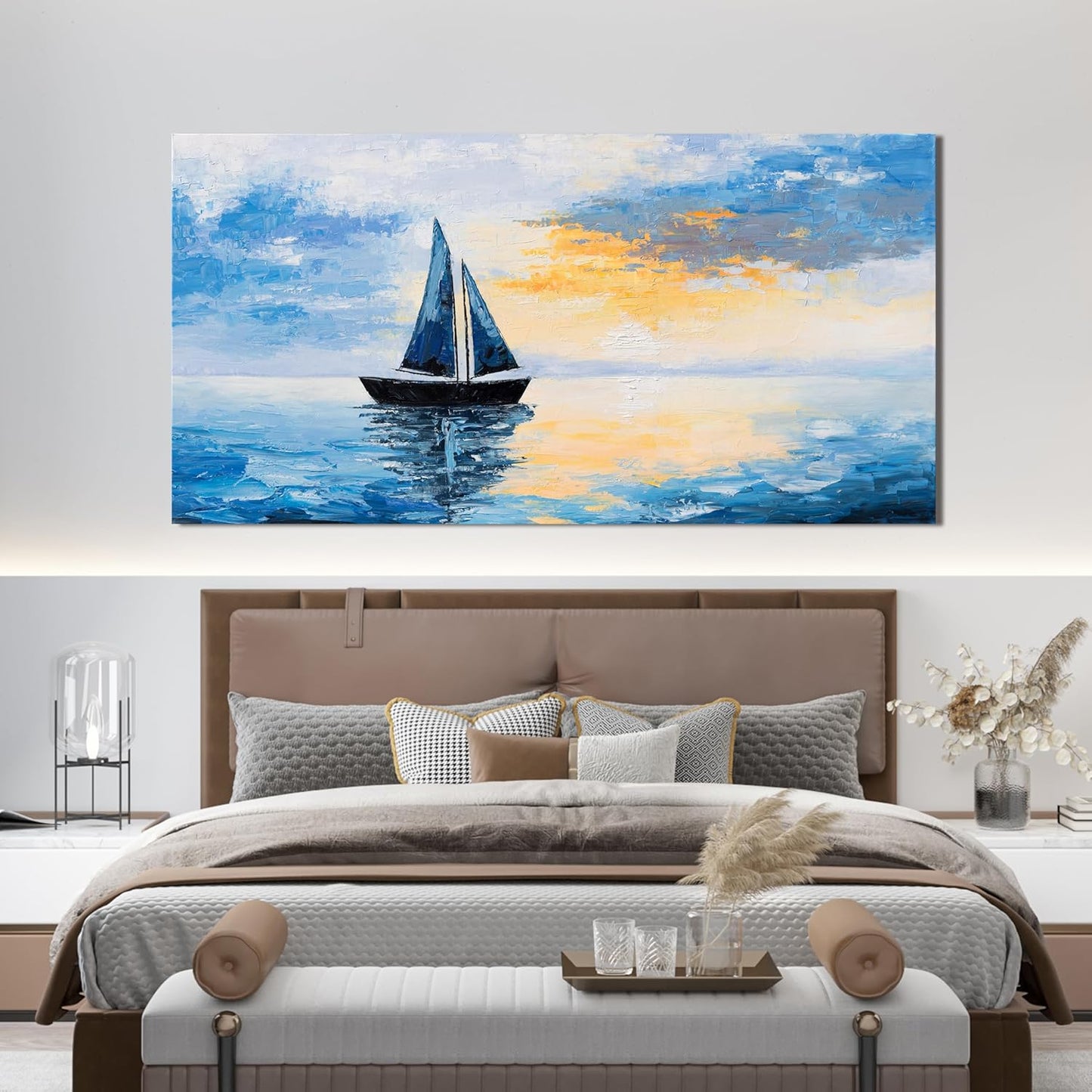 Canvas Wall Art Decor Large Wall Art Pictures for Living Room Artwork for Walls Blue Coastal Wall Art Prints Landscape Natural Wall Art Decor Art Work for Home Office Kitchen Wall Decor 24" x 48"
