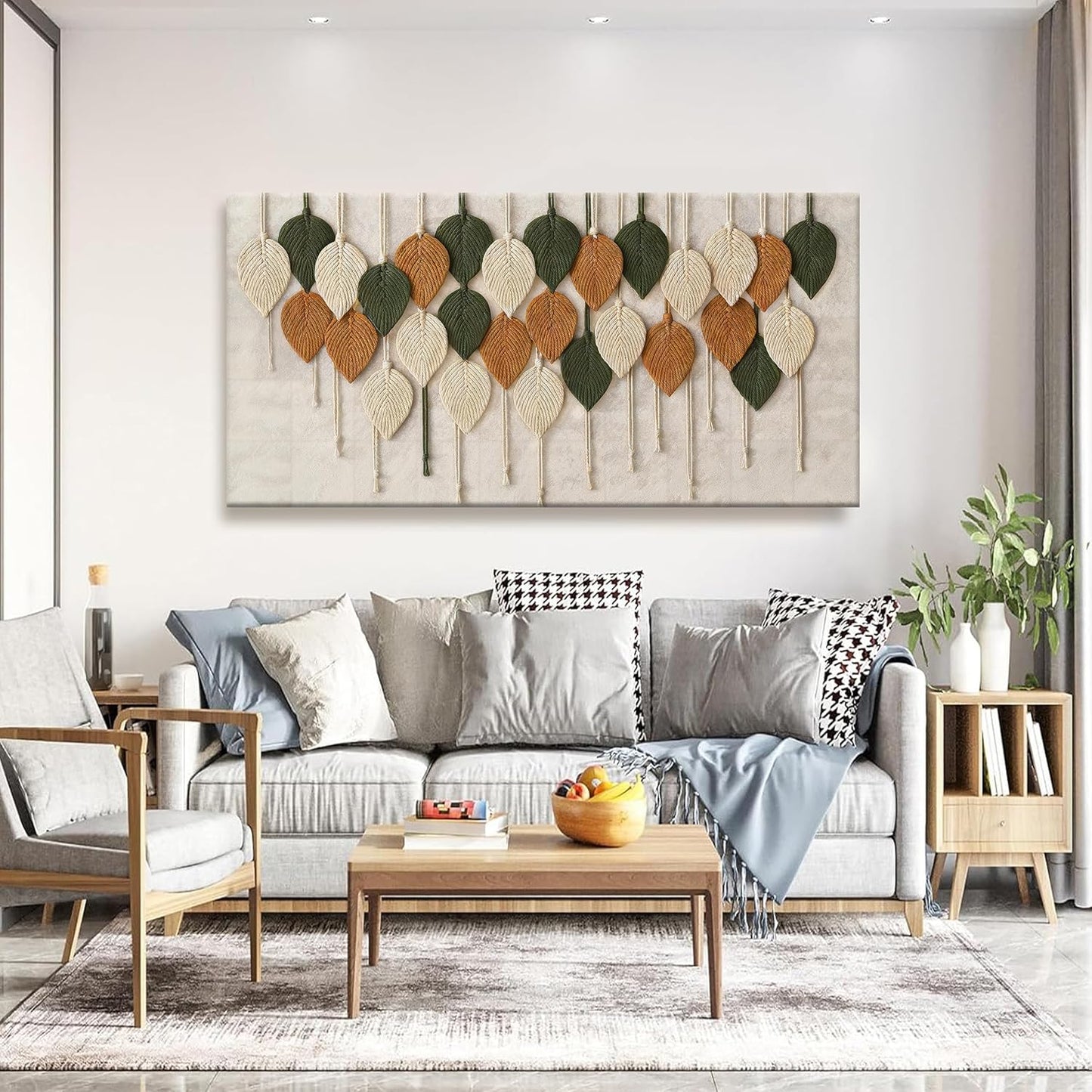 Boho Wall Modern Wall Art Print Paintings Leaves Feather Multicolor Canvas Wall Art Decor For Living Room Bedroom Apartment Kitchen Home Wall Decor 24"W X 48"L Ready To Hanging