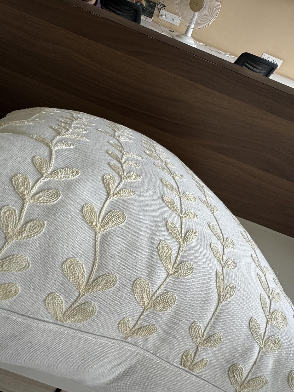 VAGMINE Embroidered Floating Leaves Throw Pillow Cover - 18x18 Inches Square - 100% Cotton Ivory Decorative Cushion Cover - Timeless Nature-Inspired Accent for Sofa, Couch & Modern Decor - Cream