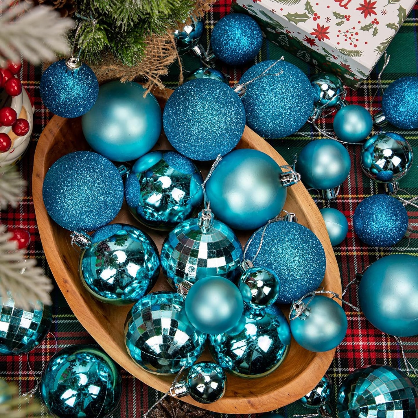50pcs Christmas Ball Ornaments Lake Blue Large Shatterproof Christmas Tree Balls Decorations Xmas Tree Christmas Ornaments Balls with Hanging Loop for Christmas Wedding Holiday Party Wreath Home Decor