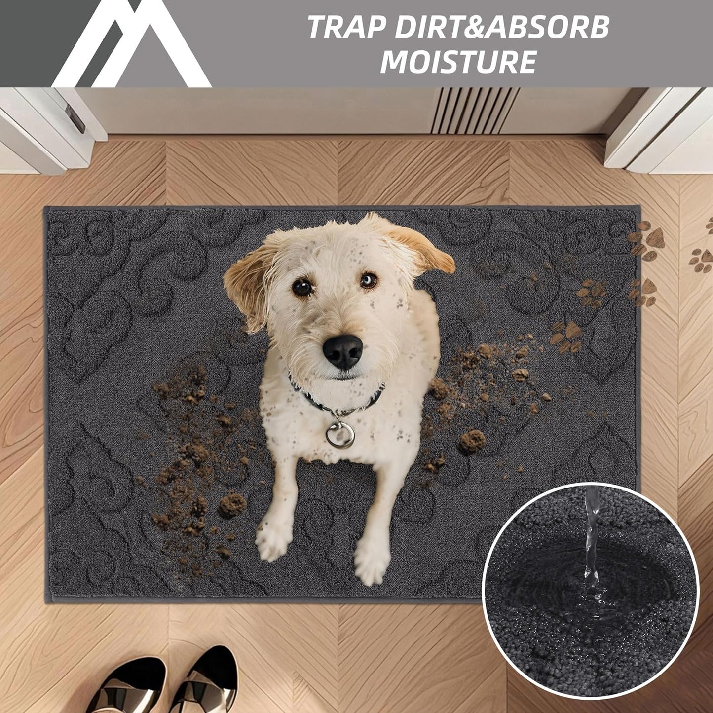 COSY HOMEER-Door-Mat-Non-Slip-Entryway-Rug 20”x32” Absorbent Welcome Mats Washable Dirt Trapper Door Mat Entrance Floor Mats for Front Back Doormats and Wet Shoes,Dark Grey