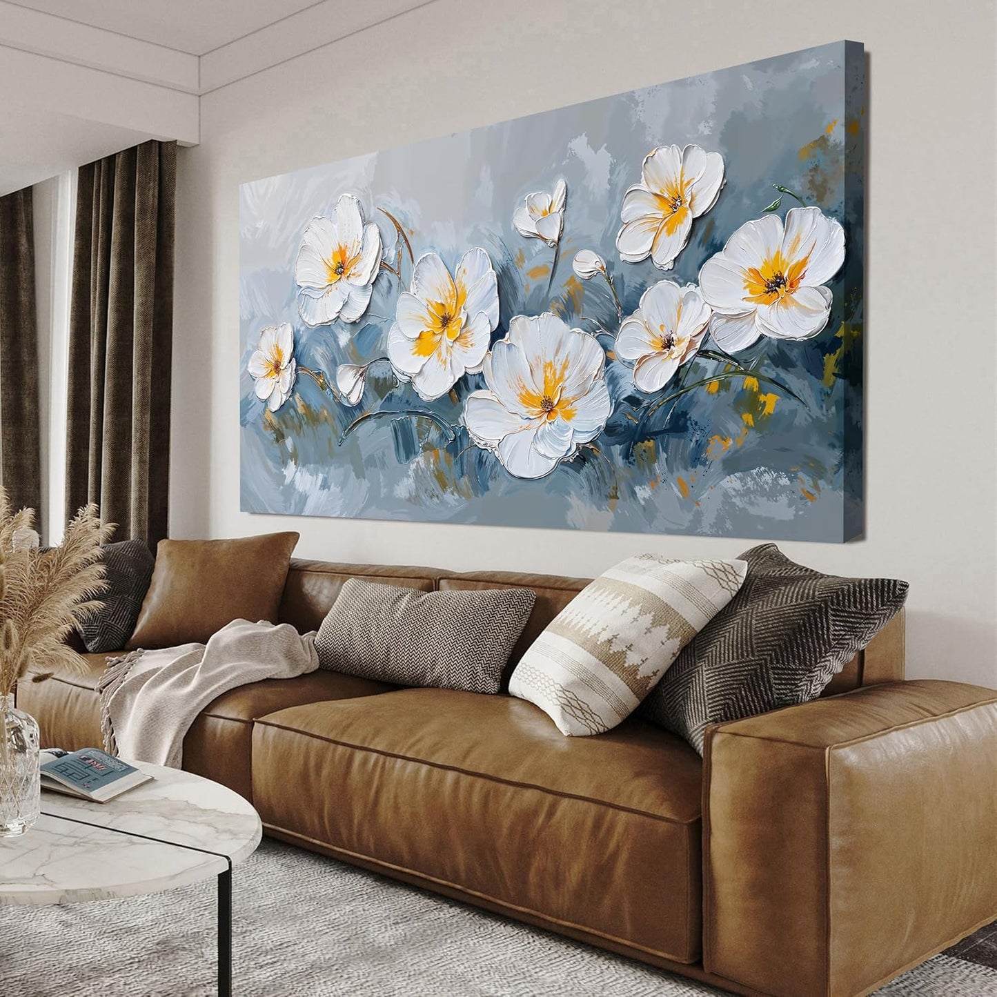 KUPTEU Canvas Wall Art Decor Wall Art Pictures for Living Room White Flowers Wall Art Prints Hallway Decorations Canvas Art Wall Decor Artwork for Walls Bedroom Home Aesthetic Decor 20" X 40"