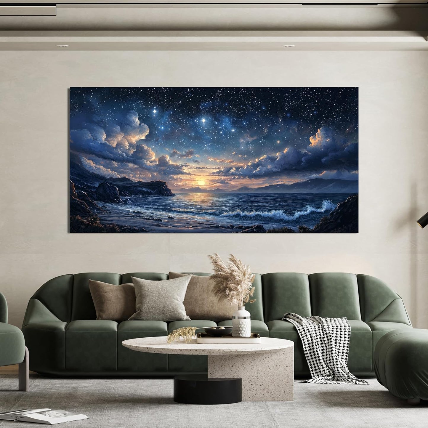 Canvas Wall Art Decor Large Wall Art Pictures for Living Room Landscape Coastal Wall Art Canvas Art Wall Decor Star Night Blue Artwork for Walls Prints Art Work for Room Office Home Wall Decor 29"x58"