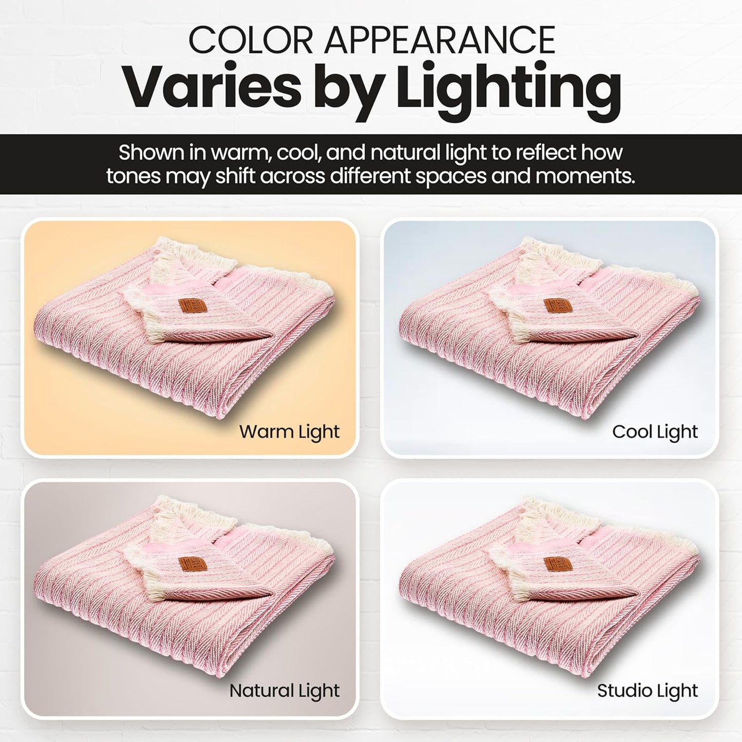 Gold Case Throw Blanket for Couch – 100% Recycled Turkish Cotton Blankets & Throws – Elegant Decorative Throw Blankets for Living Room Sofa – Woven Throws for Couch – Retro Pink – 50x60