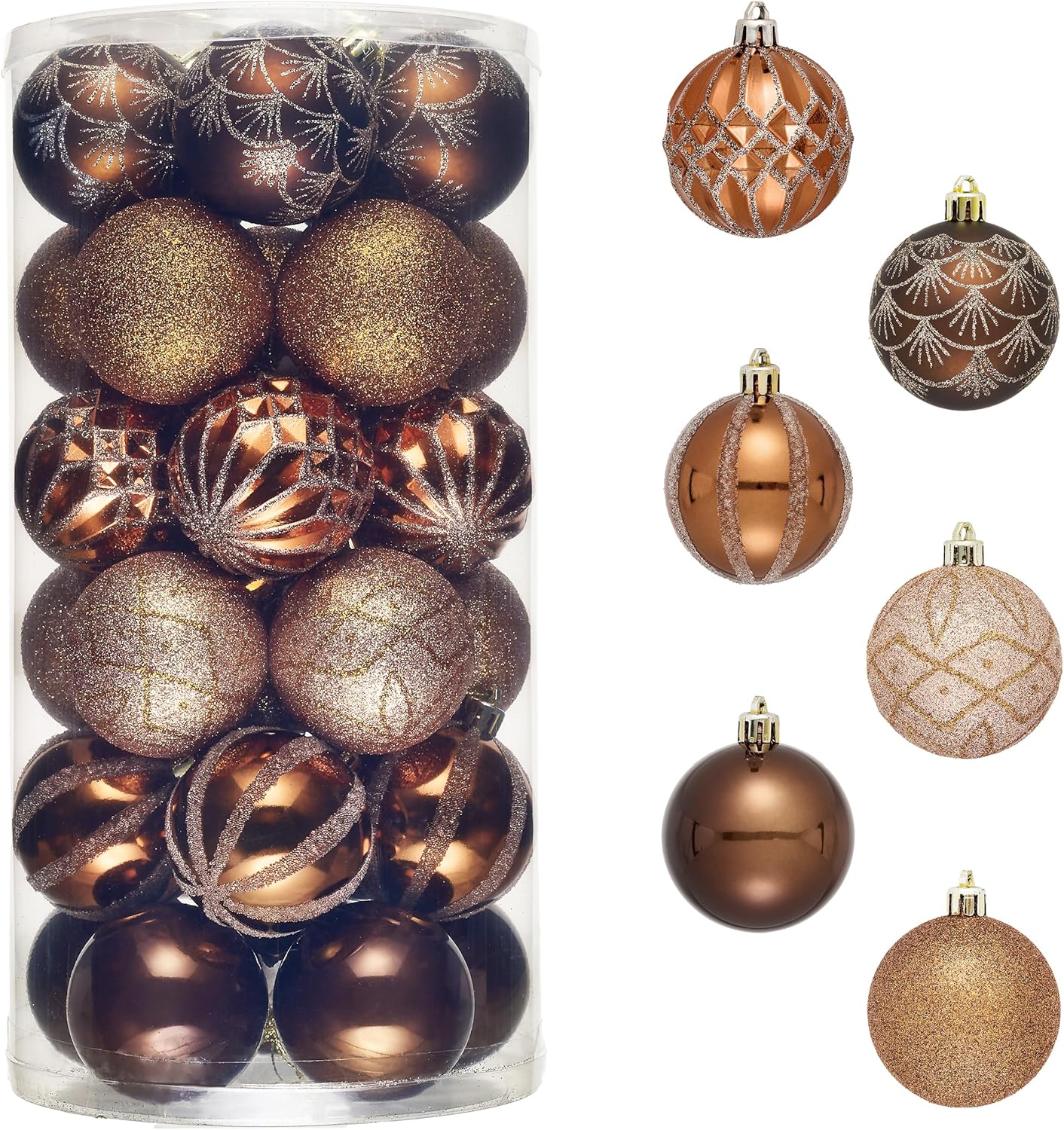 Valery Madelyn Christmas Ornaments Set, 30ct 2.36 Inches Bronze Copper Brown Gold Shatterproof Christmas Tree Decorations Ball Ornaments Bulk, Elegant Hanging Ornaments for Xmas Holiday Party Decor