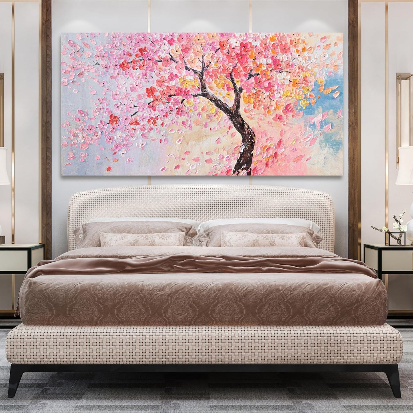 Canvas Wall Art Decor Artwork for Walls Large Tree of Life Wall Art for Living Room Vintage Blue Pink Wall Art Decor Tree Flower Wall Art Decoations Prints for Room Home Office Wall Decor 29"X58"