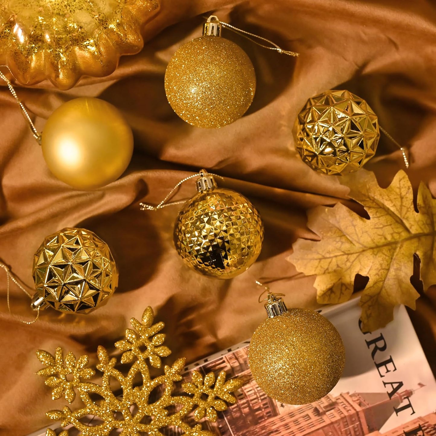 Valery Madelyn Christmas Tree Decorations Ornament Set for Fall Halloween, 50ct 2 Inches Gold Shatterproof Christmas Ball Ornaments Hanging Xmas Holiday Party Decor