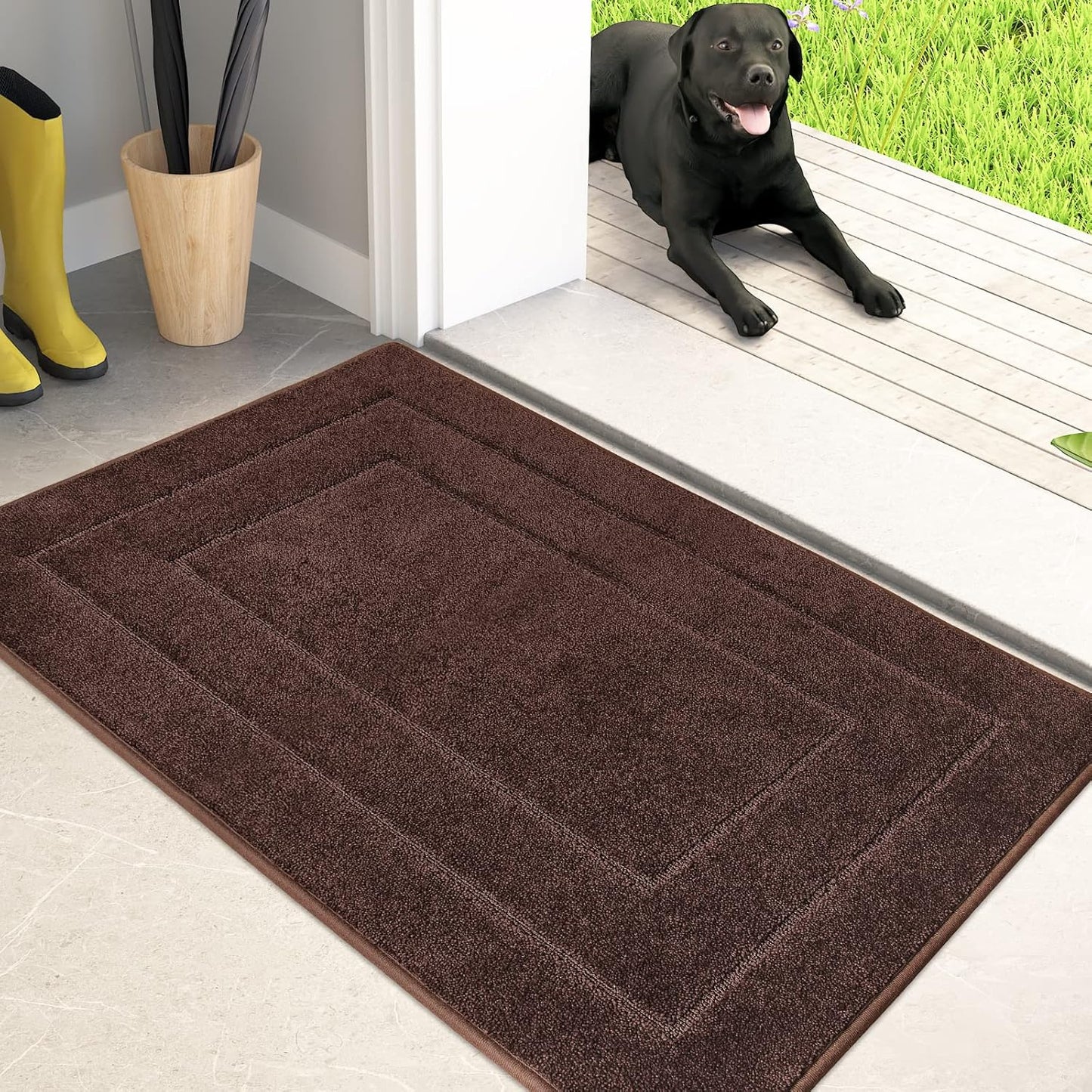 PURRUGS Dirt Trapping Door Mat 24" x 35.5", Non-Slip/Skid Machine Washable Entryway Rug, Dog Doormat, Super Absorbent Welcome Mat for Muddy Wet Shoes and Paws, Brown