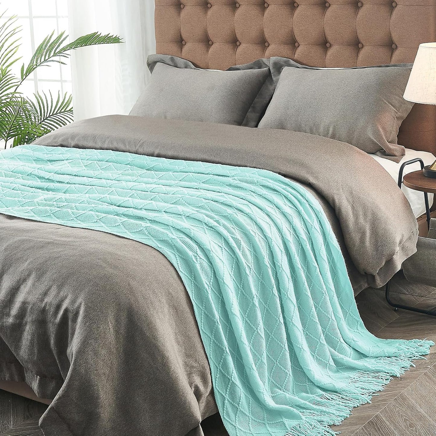 inhand Knitted Throw Blanket for Couch and Bed, Soft Living Room Home Decor Knitted Blanket with Tassel, Outdoor Lightweight Breathable Summer Blanket, Farmhouse Warm Woven Decorative, 50"x60"