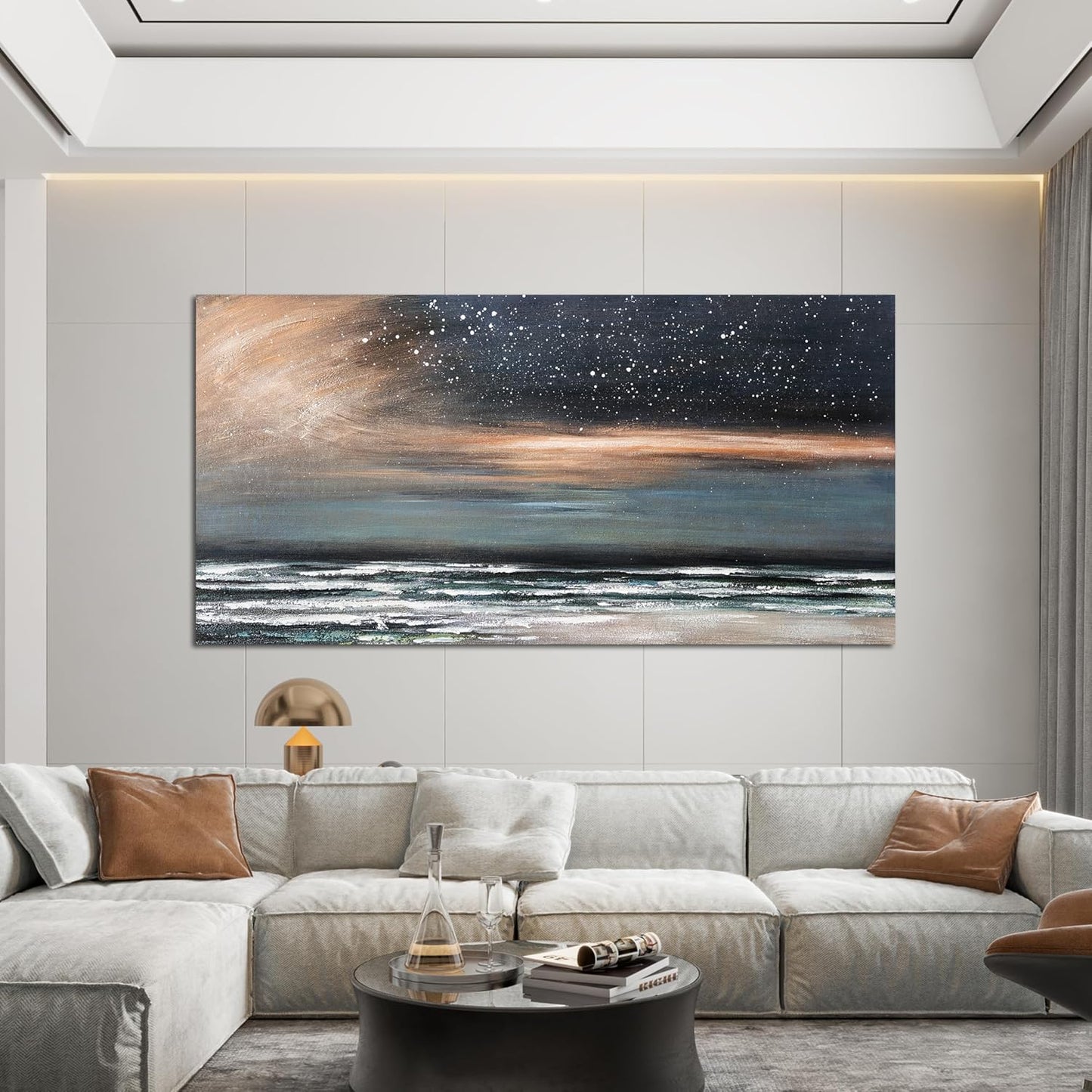 Canvas Wall Art for Living Room Artwork for Walls Canvas Modern Art Wall Decor Nature Starry Wall Art Decor Coastal Beach Wall Art Paintings Prints Art Work for Home Office Kitchen Wall Decor 24"X48"