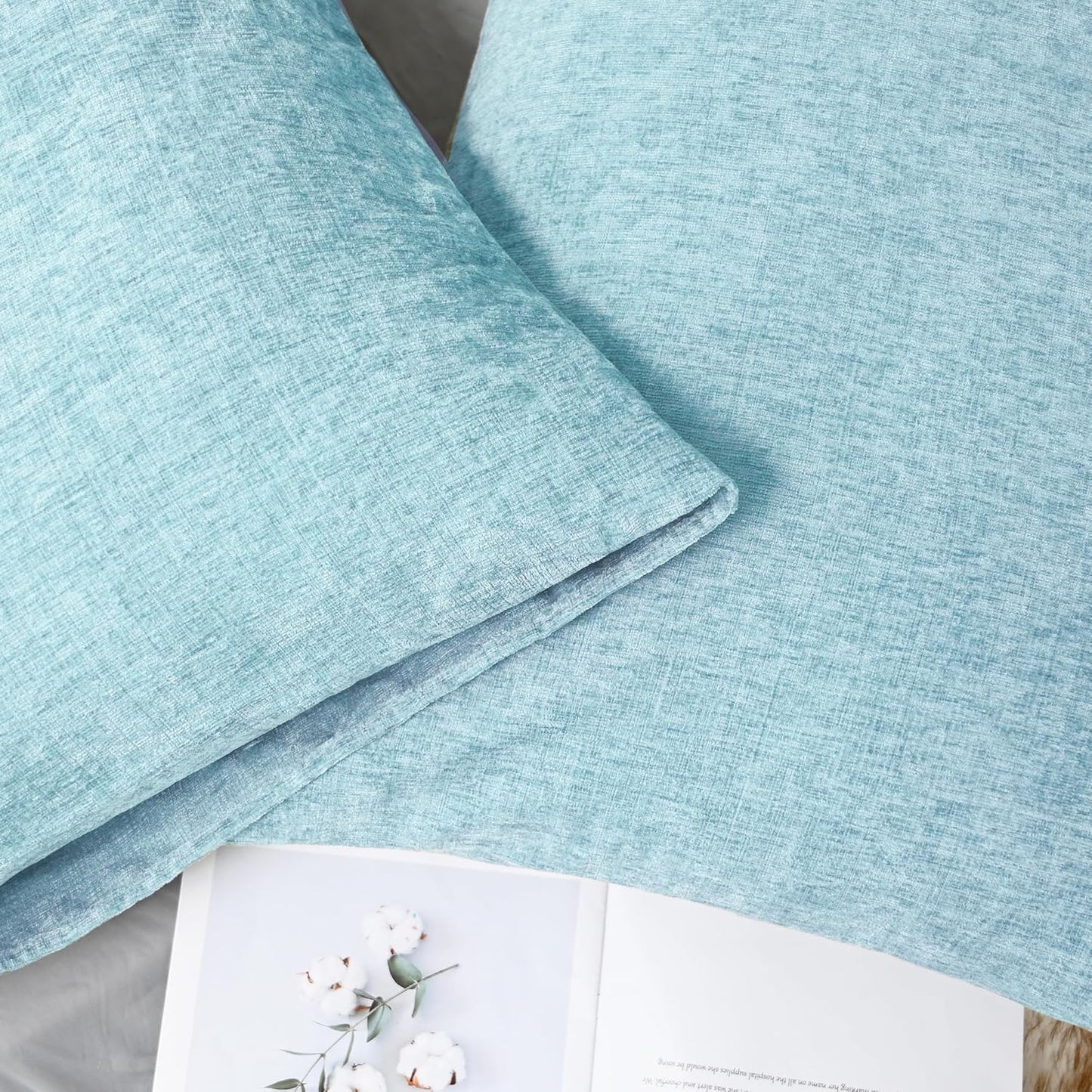 CaliTime Throw Pillow Covers Decorative 20 X 26 Inches Pack of 2 Cozy Chenille Standard Pillow Shams Cases for Couch Sofa Bed Living Room Home Light Blue Grey