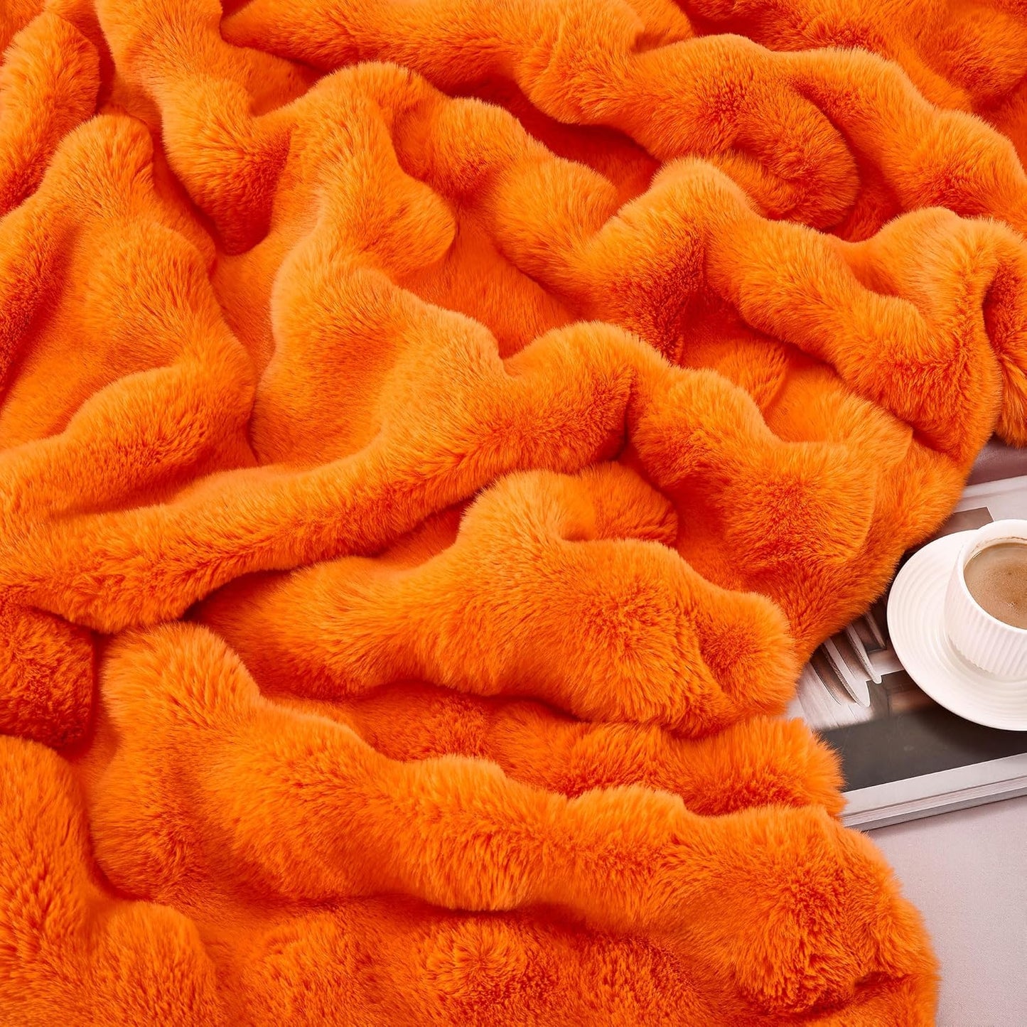 DREAMNINE Decorative Fuzzy Soft Fall Bubble Faux Fur Throw Blanket for Couch 50" x 60",Luxury Autumn Plush Fluffy Blankets,Cute Lovely Halloween Cozy Thick Warm Furry Blanket for Winter,Pumpkin Orange