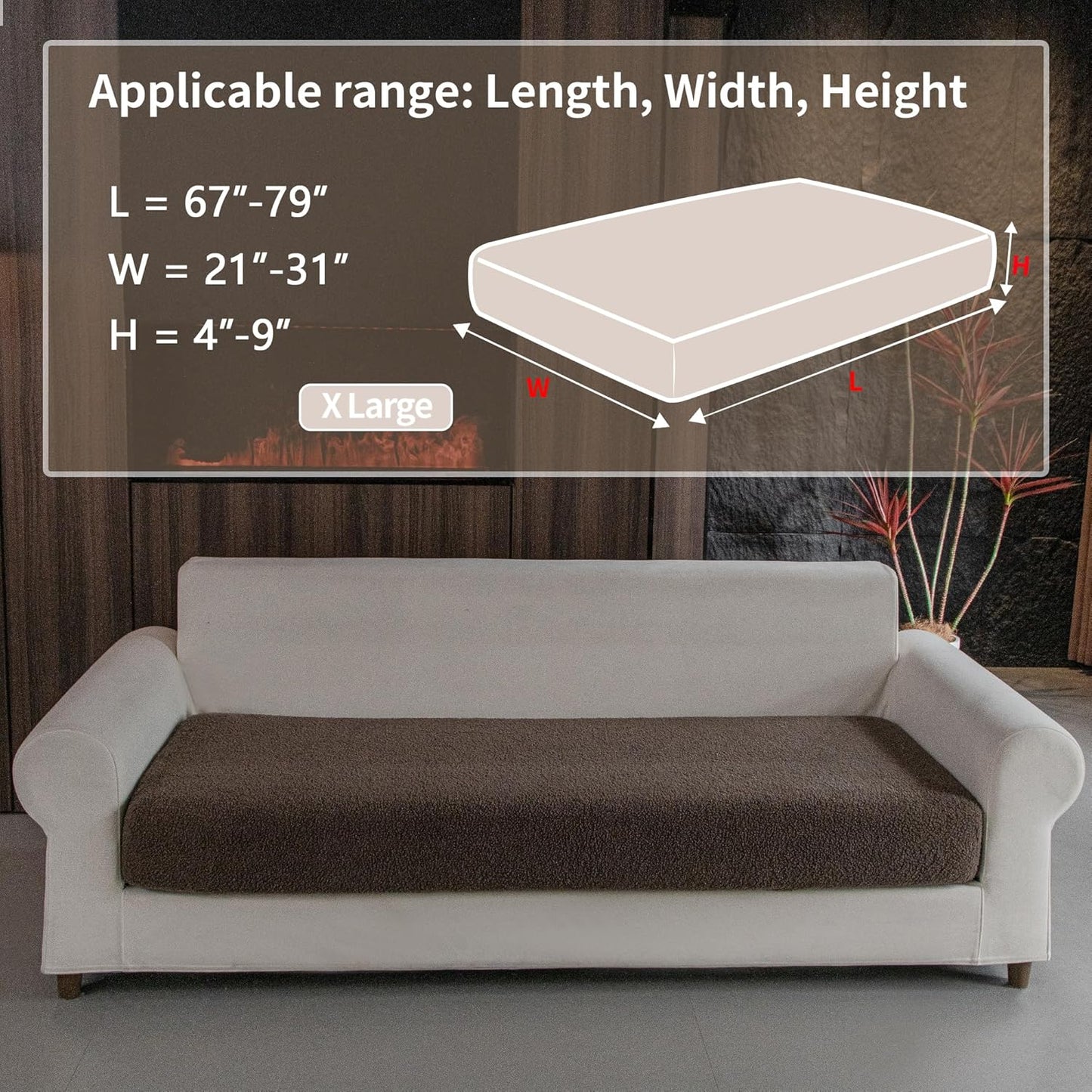 Couch Cushion Covers for Sectional Sofa, Stretch Soft Sofa Slipcovers Washable Wear-Resistant Universal Furniture Protector for Living Room(1 Piece Oversized Cover, Brown)