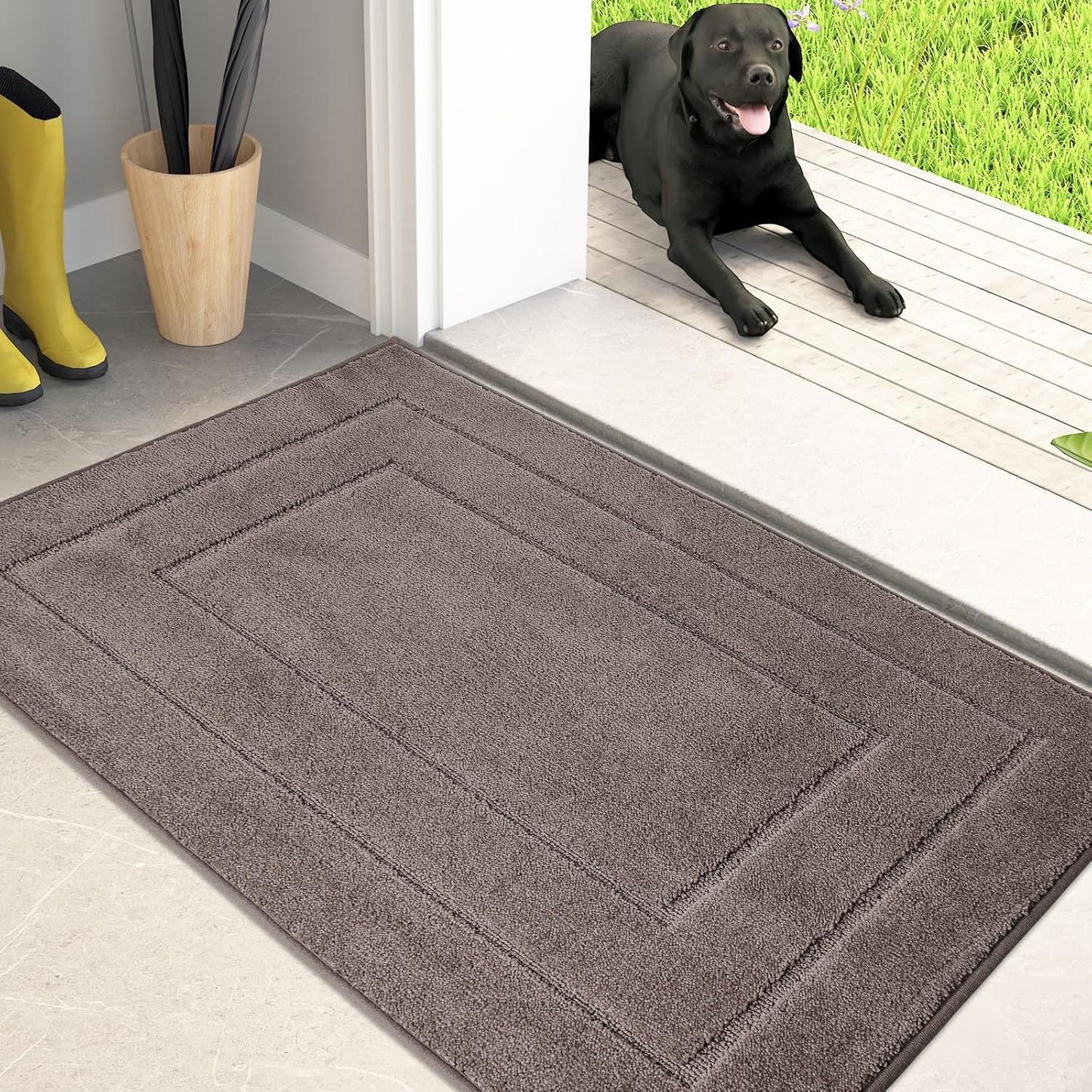 PURRUGS Dirt Trapping Door Mat 20" x 31.5", Non-Slip/Skid Machine Washable Entryway Rug, Dog Doormat, Super Absorbent Welcome Mat for Muddy Wet Shoes and Paws, Grayish Brown