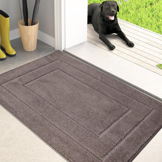 PURRUGS Dirt Trapping Door Mat 24" x 35.5", Non-Slip/Skid Machine Washable Entryway Rug, Dog Doormat, Super Absorbent Welcome Mat for Muddy Wet Shoes and Paws, Grayish Brown