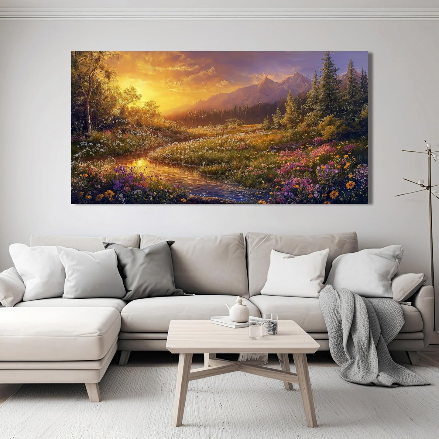 Canvas Wall Art Decor Wall Art Pictures for Living Room Artwork for Walls Large Vintage Landscape Art Prints Canvas Art Wall Decor Countryside River Wall Art Bedroom Home Aesthetic Wall Decor 24"X48"