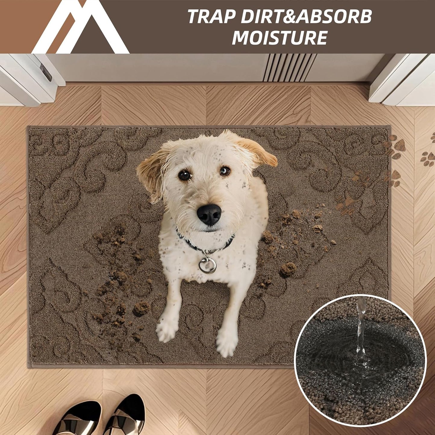 COSY HOMEER-Door-Mat-Non-Slip-Entryway-Rug 32”x48” Absorbent Welcome Mats Washable Dirt Trapper Door Mat Entrance Floor Mats for Front Back Doormats and Wet Shoes,Brown
