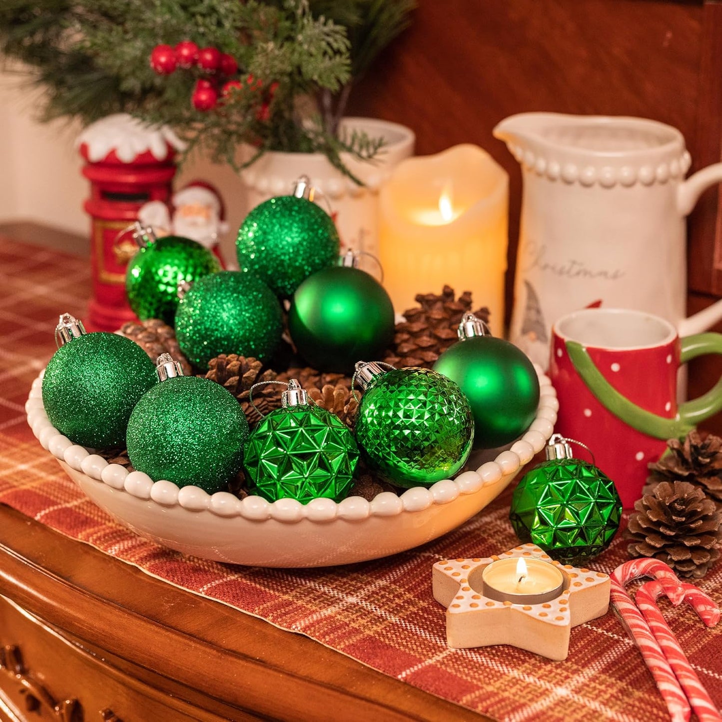 Valery Madelyn Christmas Tree Decorations Ornament Set for Fall Halloween, 50ct 2 Inches Emerald Green Shatterproof Christmas Ball Ornaments Hanging Xmas Holiday Party Decor