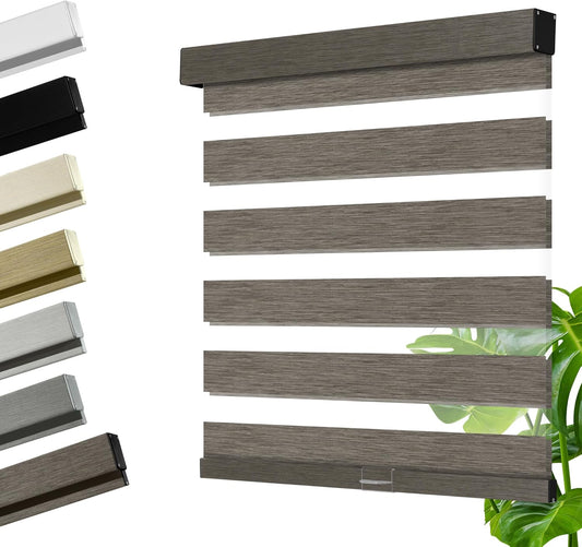 Cordless Zebra Blinds for Windows, Blackout Interior Blinds,Easy to Install,UV Protection,for Offices and Home,Custom Roller Shades, Mousse Dark Bown,23" W x 64" H