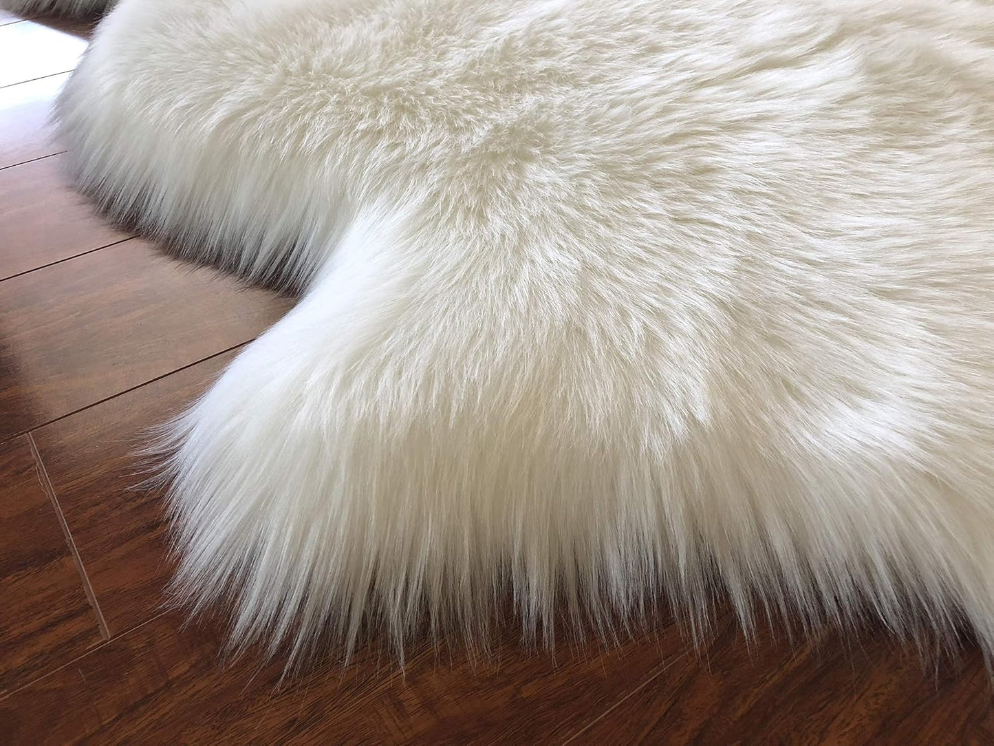 LAMBZY Faux Sheepskin Hypoallergenic Free Shape Silky Shag Rug, Luxury Shaggy Silky Plush Carpet for Bedrooms Living Room Kids Rooms Sofa Floor Rugs (Triple Side by Side 3'x6', 90x180cm,White)