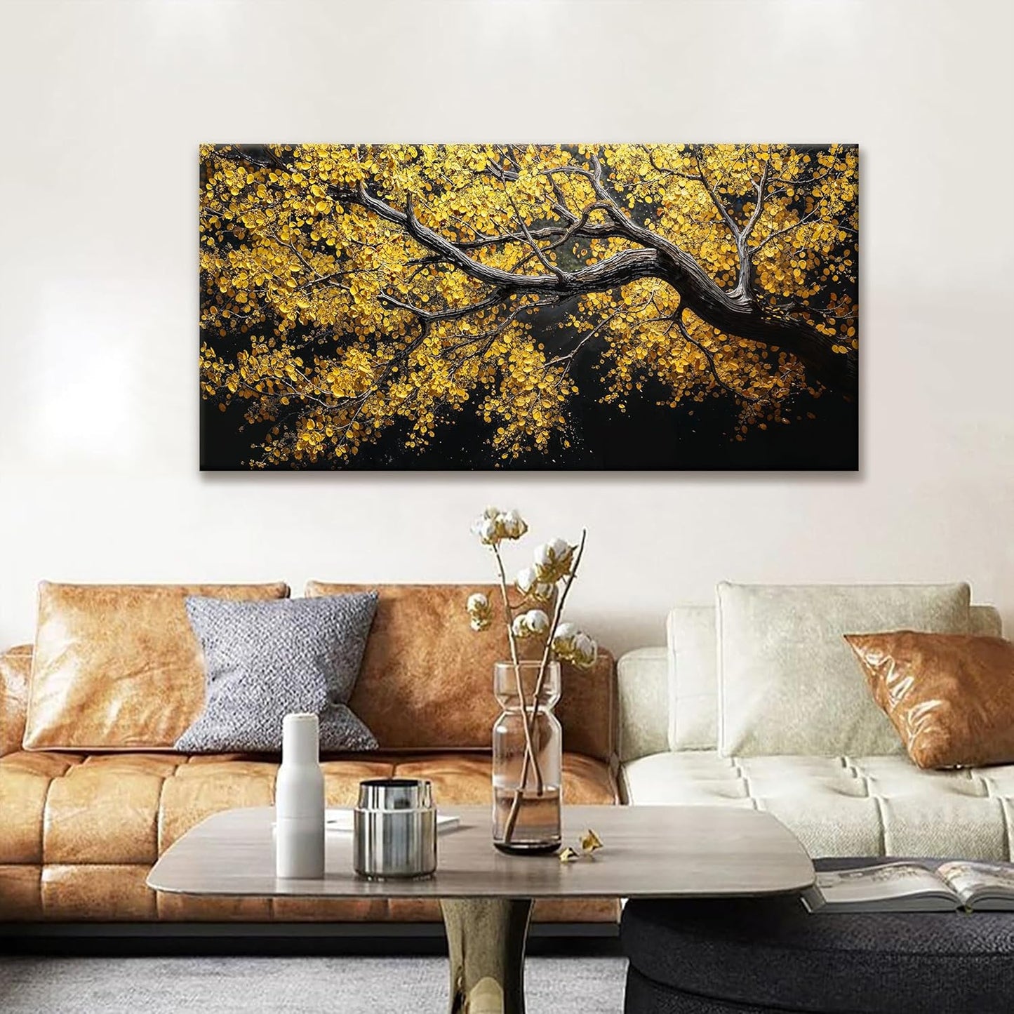 Modern Wall Art Nature Canvas Art Wall Decor Abstract Wall Decor Prints Painting Gold Tree Botanical Abstract Wall Art Picture For Bedroom Living Room Dining Room Home Office Artwork 24"×48"
