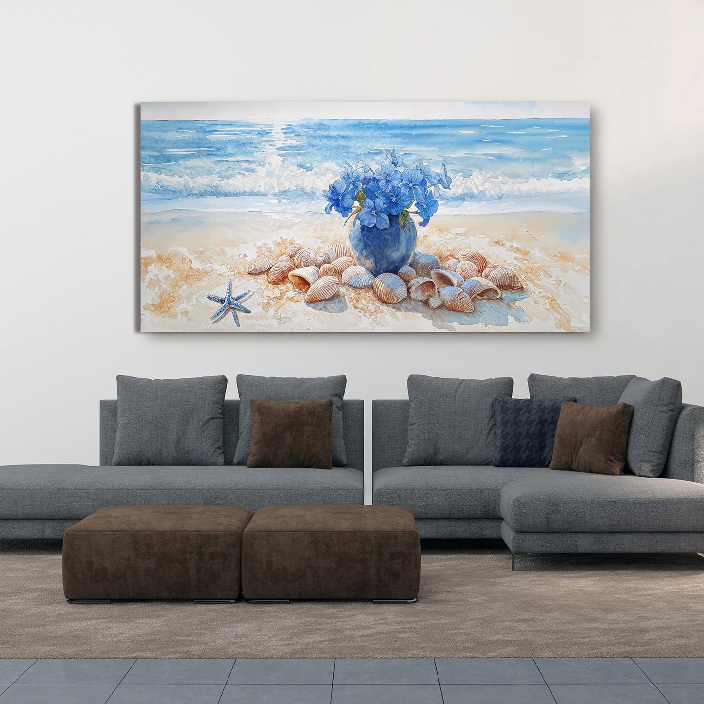 AIXMGSJS Canvas Wall Art Decor Modern Landscape Art Wall For Living Room Coastal Wall Art Blue Floral Wall Decor Modern Canvas Wall Art Large Artwork for Walls For Home Kitchen Office Decor 24" X 48"