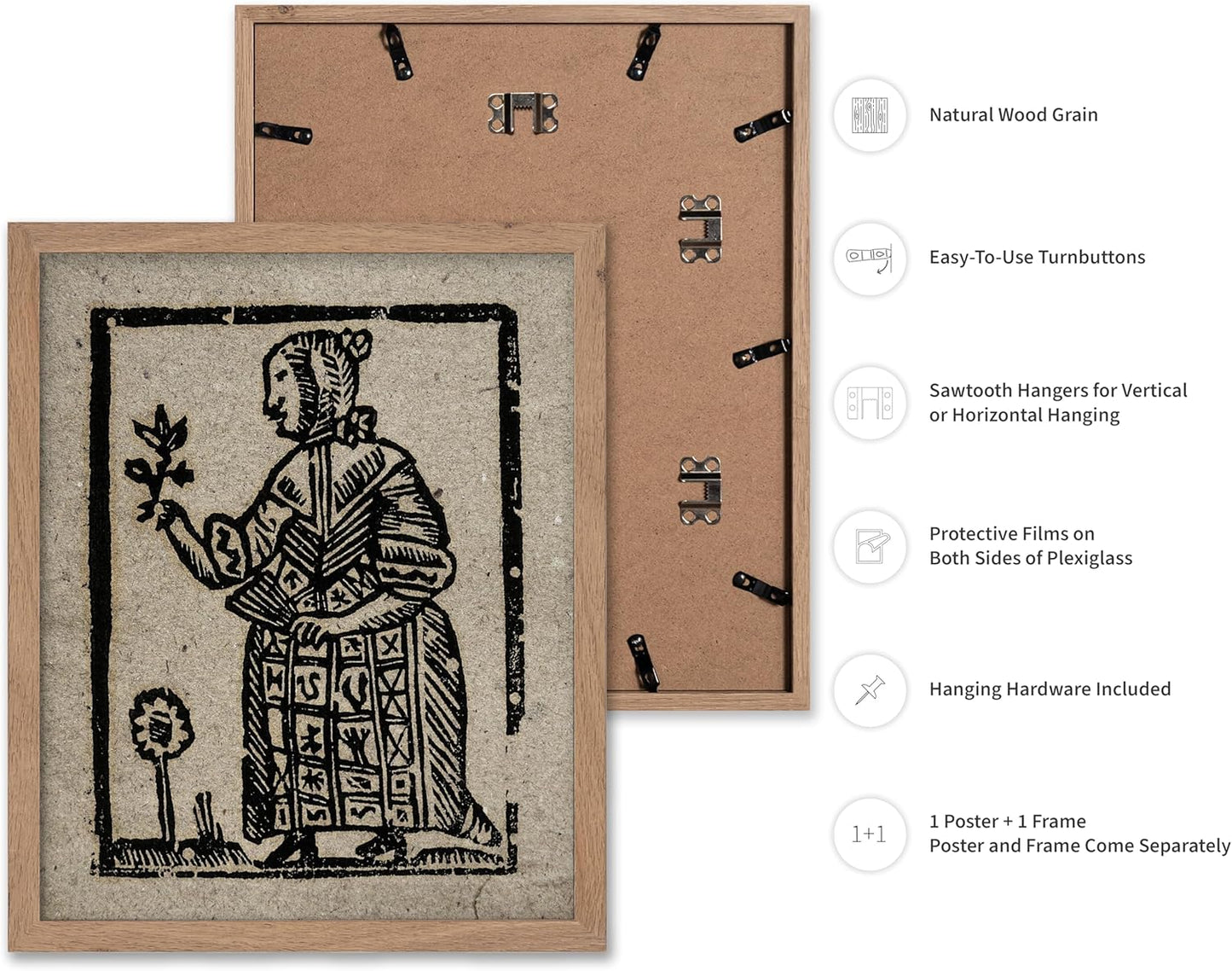 Poster Master Vintage Woodcut Poster - Retro Medieval Print - Gift for Gothic, Horror Fan - Witch Holding a Plant, Magic, Spell, Herbalist - Wall Decor for Bedroom, Dorm, 11x14 Beige Framed