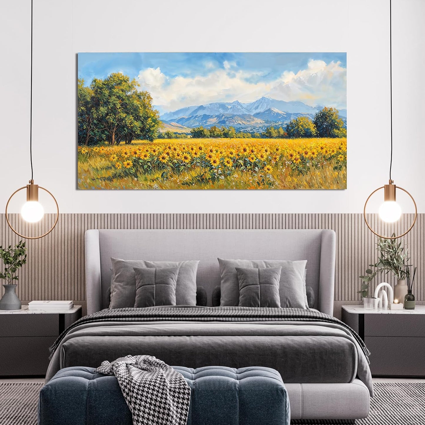 Canvas Wall Art Decor Wall Art Pictures for Living Room Canvas Art Wall Decor Mountain Wildflowers Wall Art Prints Summer Landscape Artwork for Walls Bedroom Home Aesthetic Wall Art Decor 20" X 40"