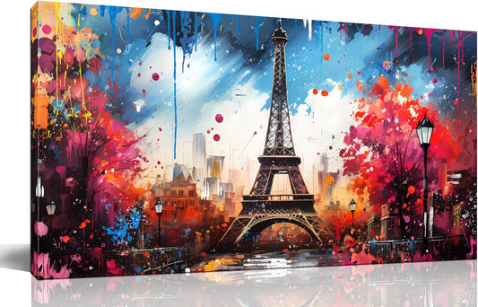 Large Canvas Wall Art Paris Eiffel Tower Decor Modern Graffiti Canvas Prints Ready to Hang for Living Room Bedroom Framed Home Decor Size 30x60