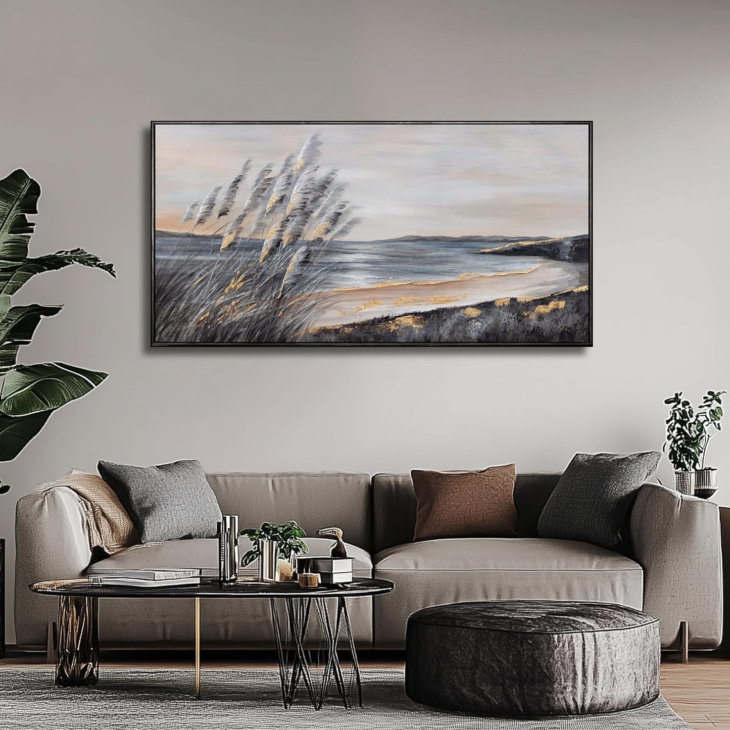 Yuaxker Large Ocean Wall Art Black and Gold Wall Decor Framed Hanging Canvas Painting Modern Aesthetic Artwork for Living Room Bedroom Dining Room Office Home Decor 30x60 Inch