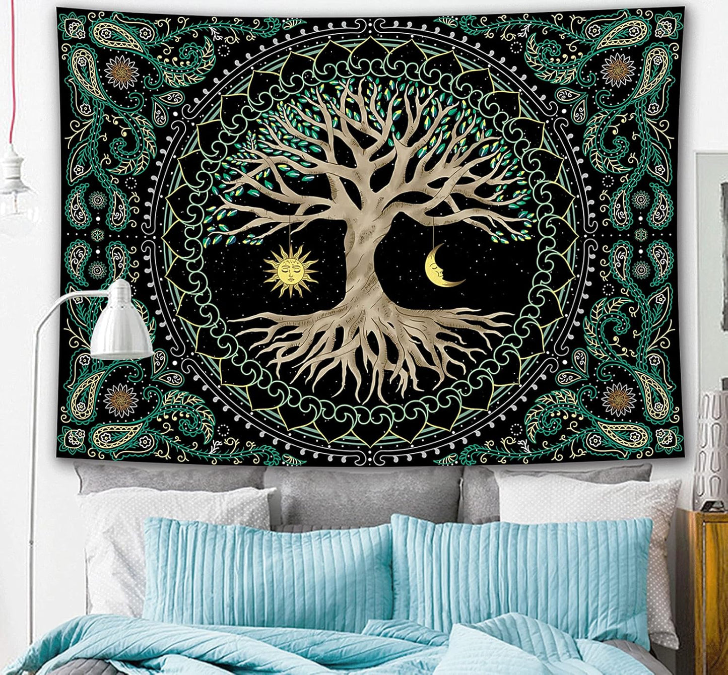 FORATER Tree of Life Tapestry Wall Hanging Aesthetic Sun and Moon Tapestry with Vintage Paisley Flowers Colorful Tree Wall Tapestries for Bedroom, Living Room, Dorm(61 x 82 inches, Multicolor)