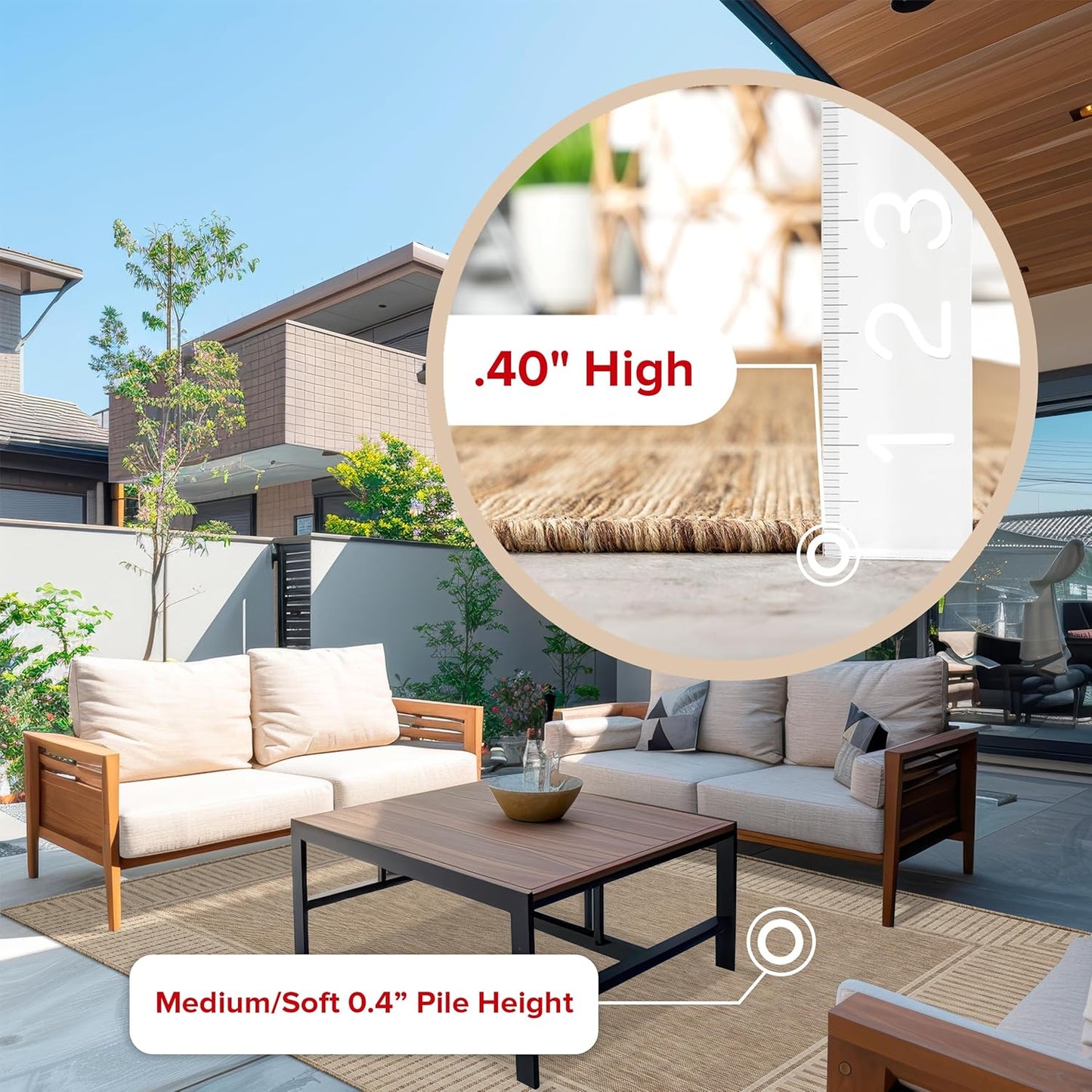 nuLOOM 2x8 Outdoor/Indoor Asha Area Rug, Light Brown, Casual Design With Striped Border, Stain Resistant, Highly Durable, For Patio, Balcony, Bedroom, Living Room, Dining Room, Bathroom