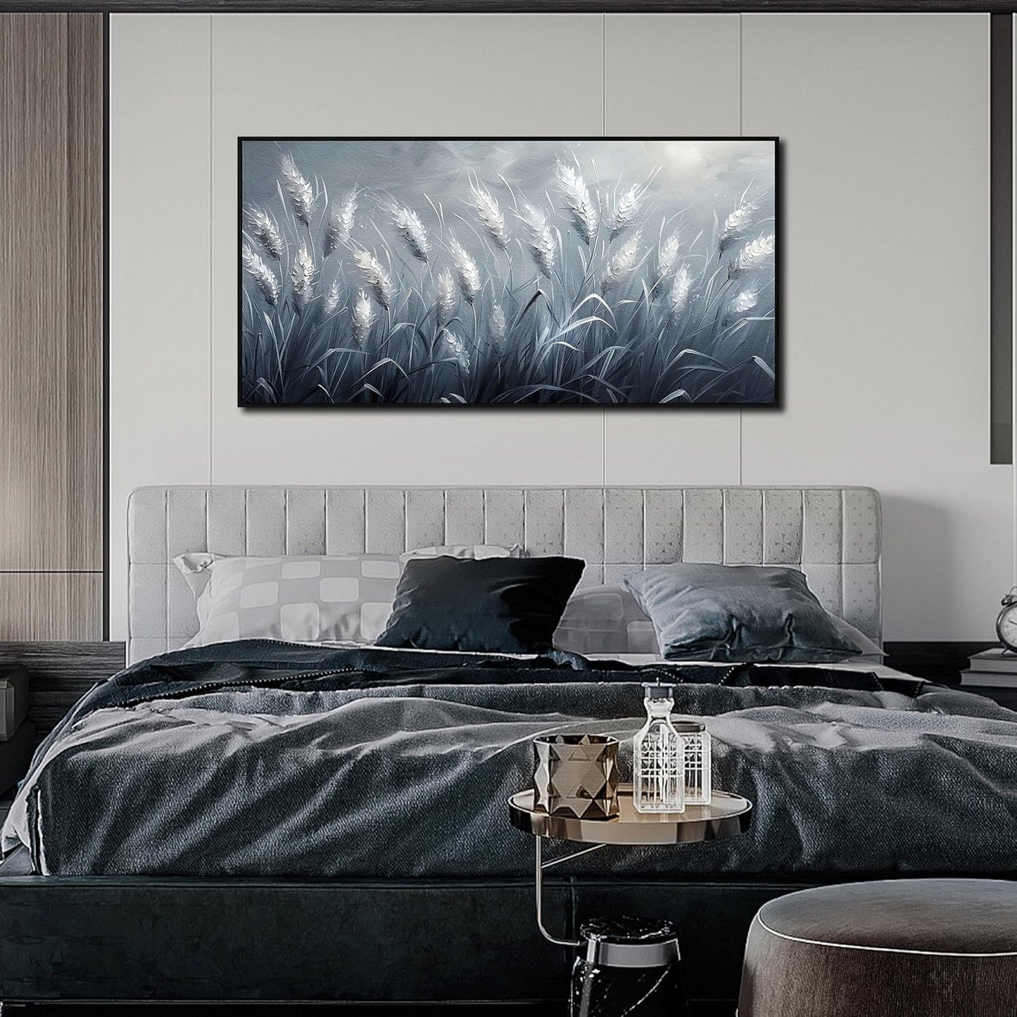 Plant Pictures Wall Art Reed Artwork White Photos Wall Decor 24"x 48" Grey Large Wall Decorations for Girl Room Decor