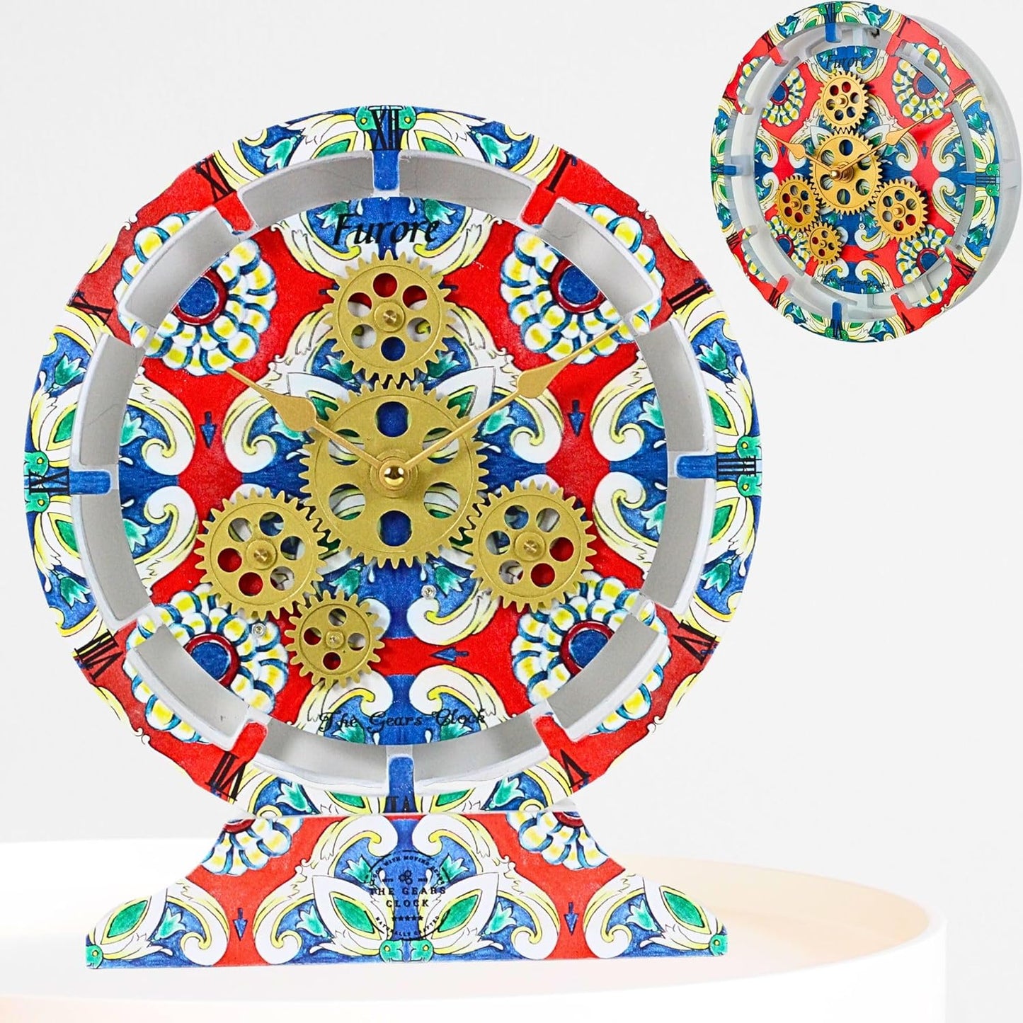 The Gears Clock Wall Clock Italy Collection with Moving Gears (Furore, 10 inch Round)