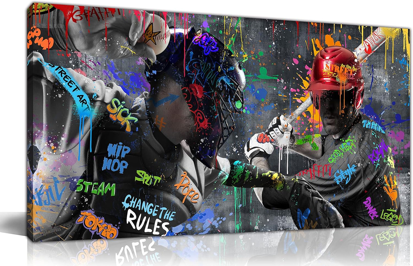 JKWALL77 Graffiti Baseball Wall-Art - Wall Decor for Bedroom Teen Boy - Sports Wall Decor Ready to Hang 40" x 20"