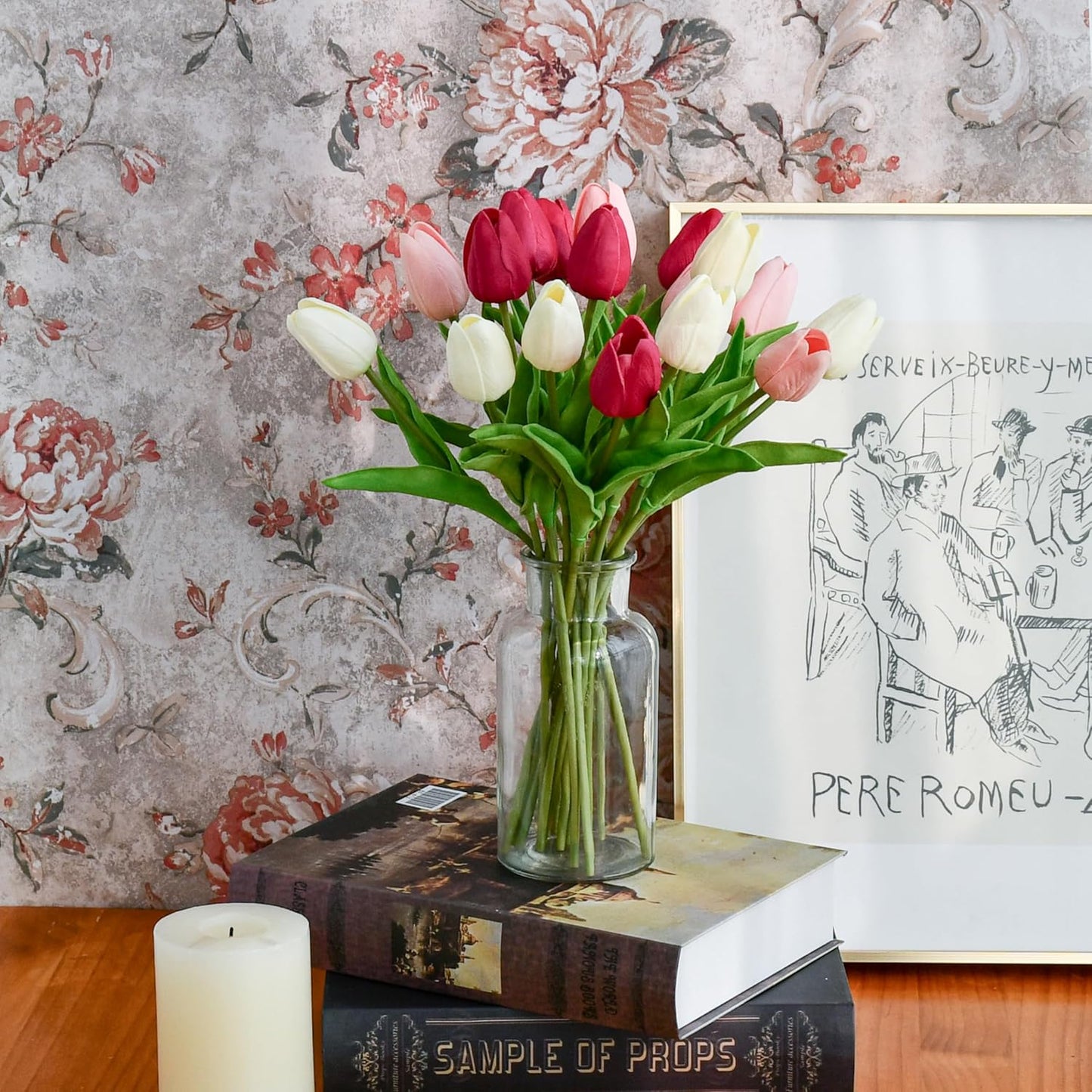 Mandy's Artificial Tulips 20 Stems Shades of Pink PU Faux Flowers for Wedding Home Decor 13.5 Inch