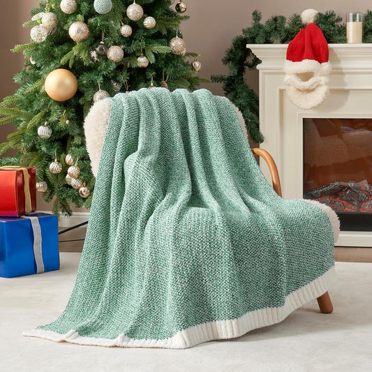 Snuggle Sac Green Throw Blanket, Ultra Soft Warm Blankets for Couch, Cozy Knit Fuzzy Plush Throws Blanket for Sofa, Bed,Living Room, Heather Green, 50x60 inches