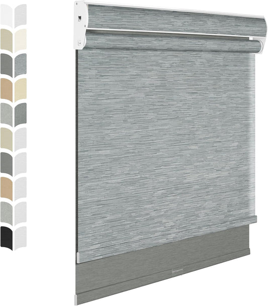 BERISSA Cordless Dual Roller Shades with Cassette Valance,Double Window Shades Blackout and Light Filtering Shades,Day and Night Roller Shades for Home Office Door.Striped Jacquard Grey.34 W x 72" H