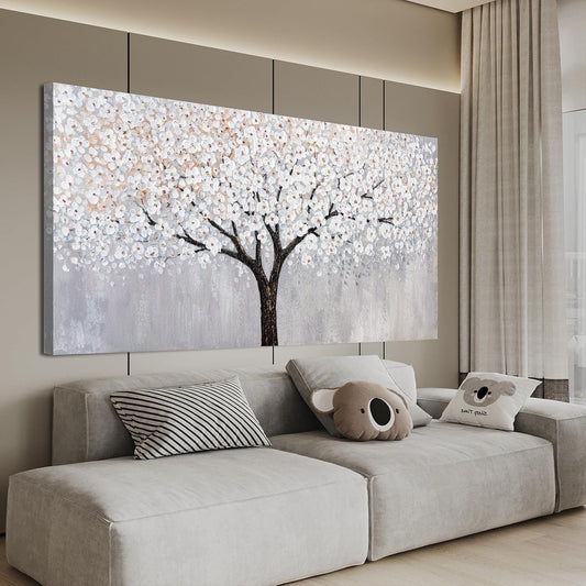 Canvas Wall Art Decor Artwork for Walls Black and White Wall Art Decor Large Tree of Life Wall Art for Living Room Vintage Tree Flower Wall Art Decorations for Room Home Office Wall Decor 29"X58"