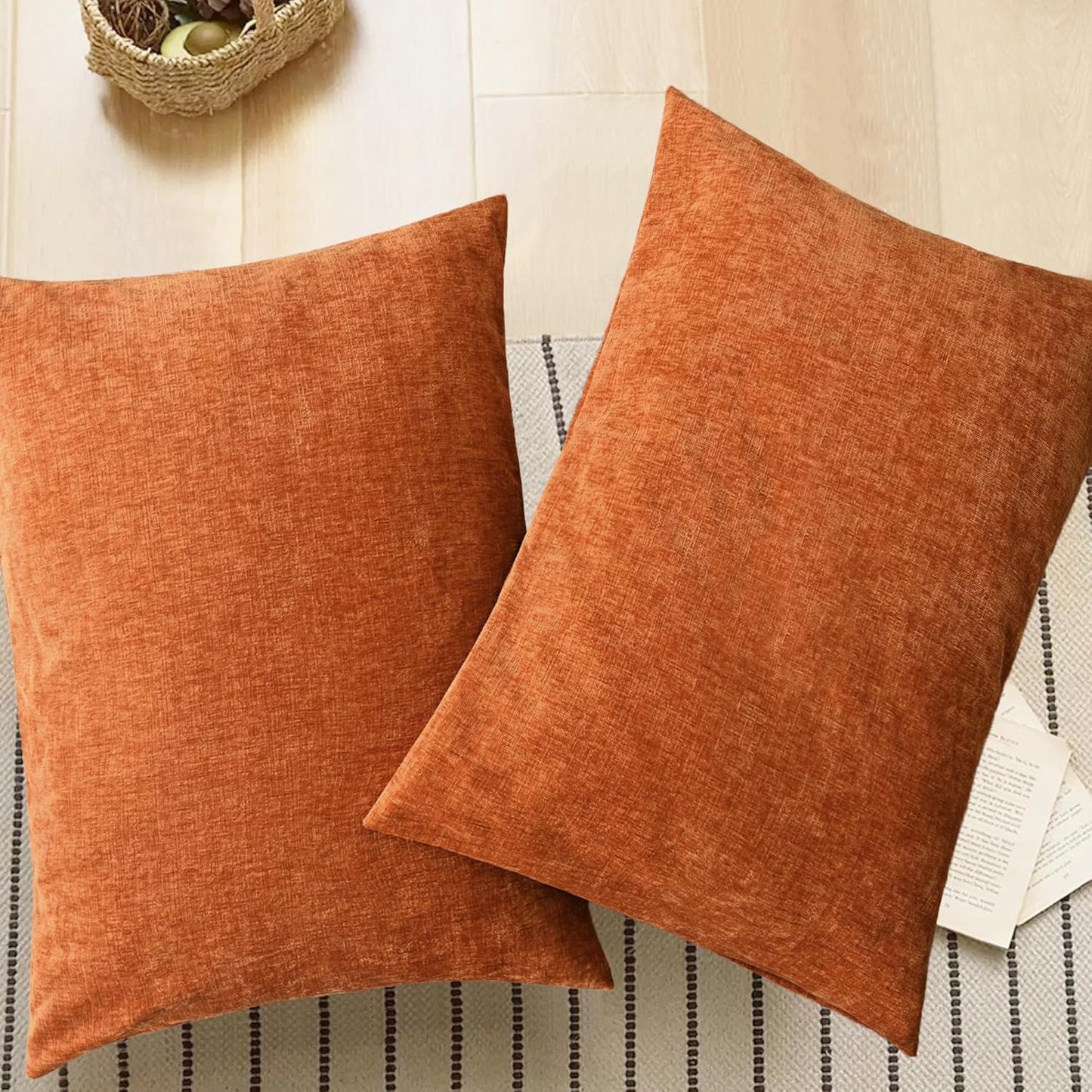 CaliTime Fall Throw Pillow Covers Decorative 20 X 26 Inches Pack of 2 Cozy Chenille Standard Pillow Shams Cases for Couch Sofa Bed Living Room Home Burnt Orange